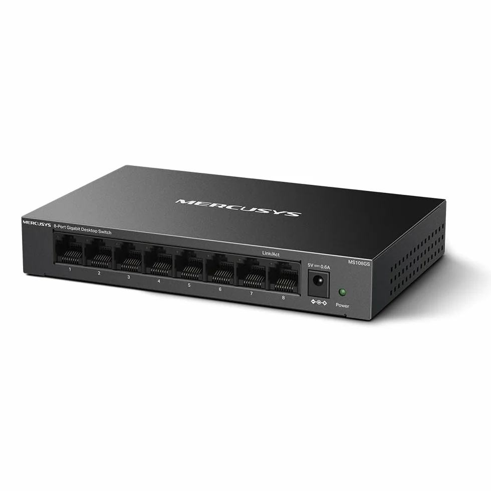 TP-Link Mercusys MS108GS Switch Ethernet 8 Porte Gigabit, Sdoppiatore Ethernet, Switch Gigabit per la Casa e l'Ufficio, Plug e Play, Montaggio Desktop, Cassa in Metallo, Durevole e Silenzioso
