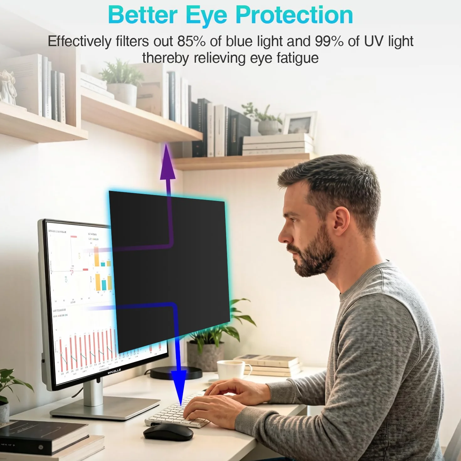 Pellicola Protettiva Privacy per Monitor 27 Pollici 16:9 (59.8 x 33.7 cm), Antiriflesso e Anti-Luce Blu, Rimovibile, Anti-Spy Film per Ufficio