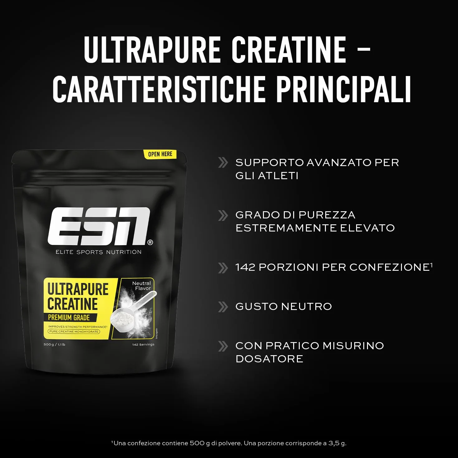 ESN Ultrapure Creatina Monoidrata in Polvere Pura 500 g - Integratore Vegano per Allenamento e Sport