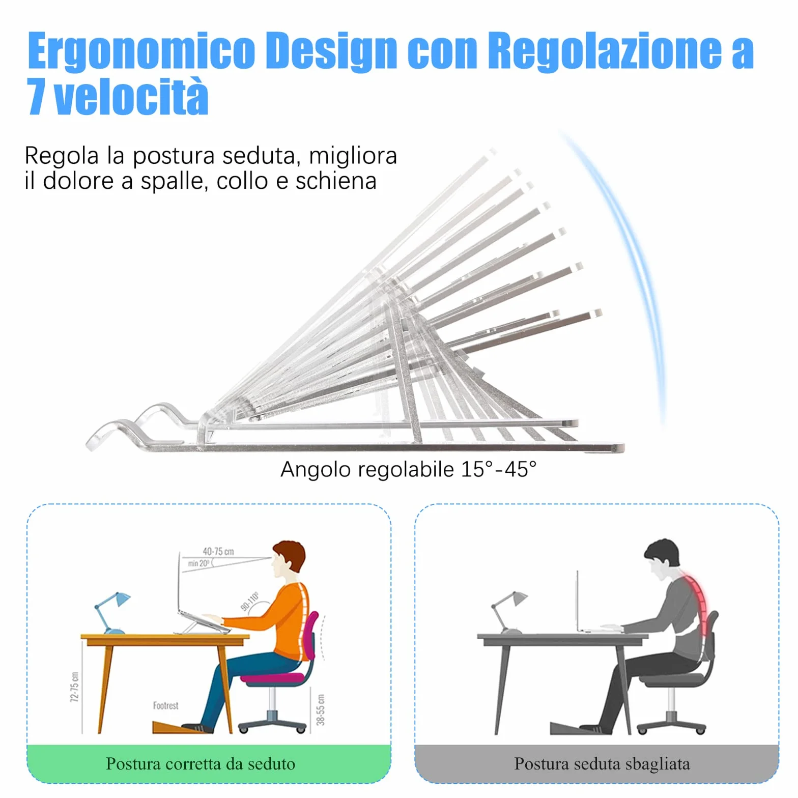 Hoppac Supporto PC Portatile, Regolabile 7 Livelli Supporto Per Laptop, Alluminio Pieghevole Ventilato PC Stand，Supporto Notebook Alluminio Compatibile Con Macbook Air/Pro/ASUS/Lenovo/Acer/HP 10-17”