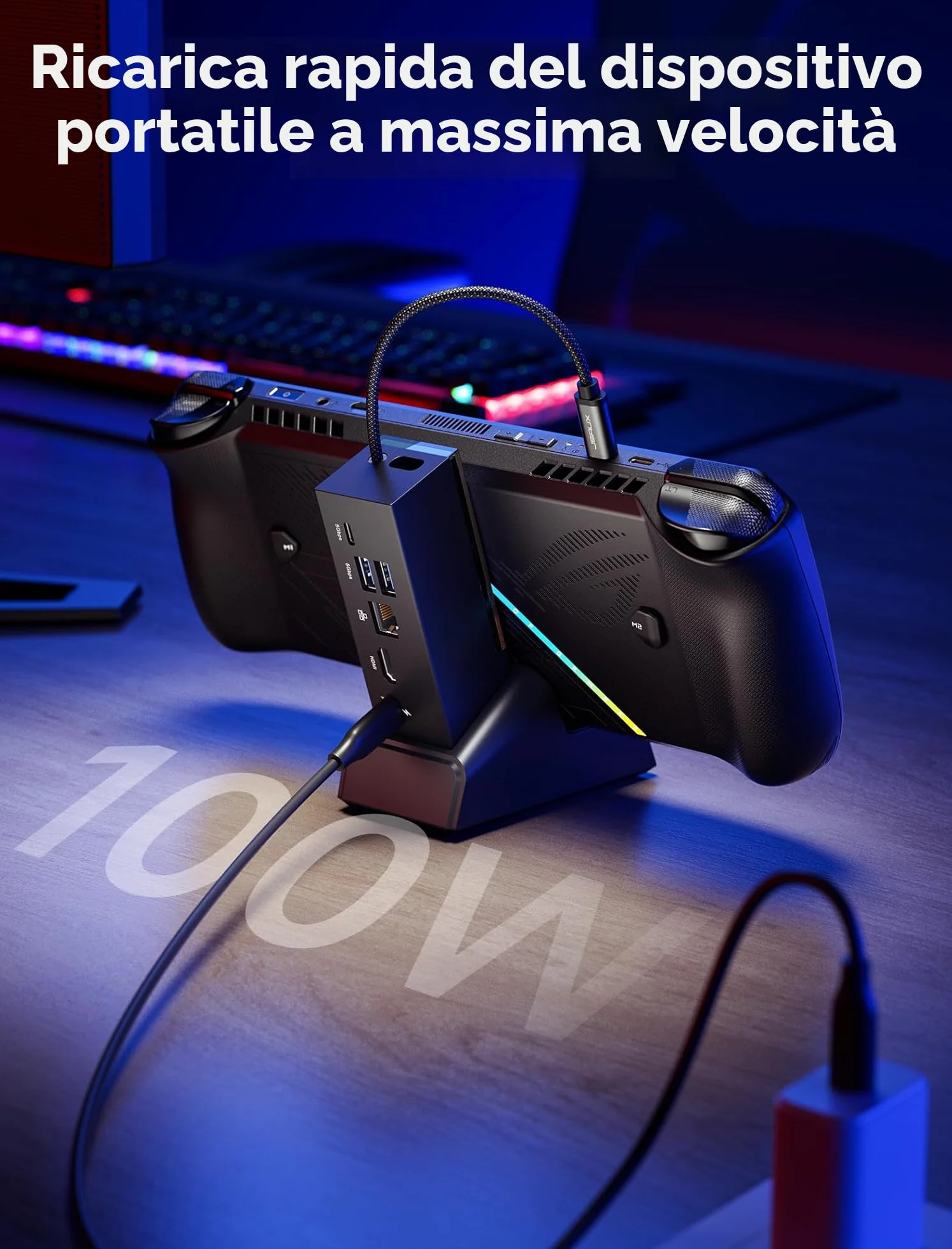 JSAUX Docking Station per ROG Xbox Ally X (2025)/ROG Ally X/ROG Ally X/Steam Deck/Legion Go, Dock 6 in 1 con HDMI 4K@120Hz, Ethernet Gigabit, USB-A e USB-C 3.2 Gen 1, ricarica 100W – HB0609 nero