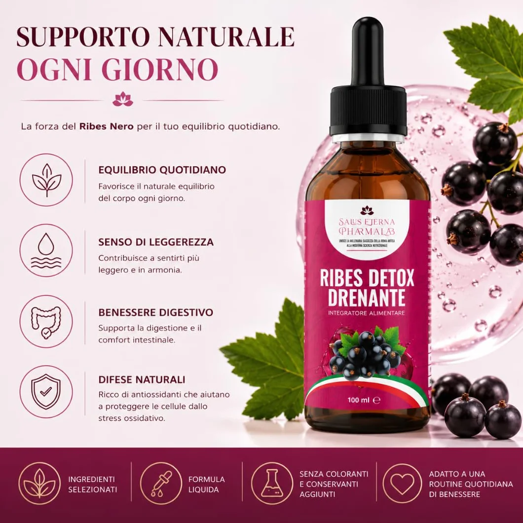 Salus Eterna Ribes Nero Nigrum Detox Drenante Forte 100ml Depurativo Naturale Fegato Reni Antiossidante Diuretico Ritenzione Idrica