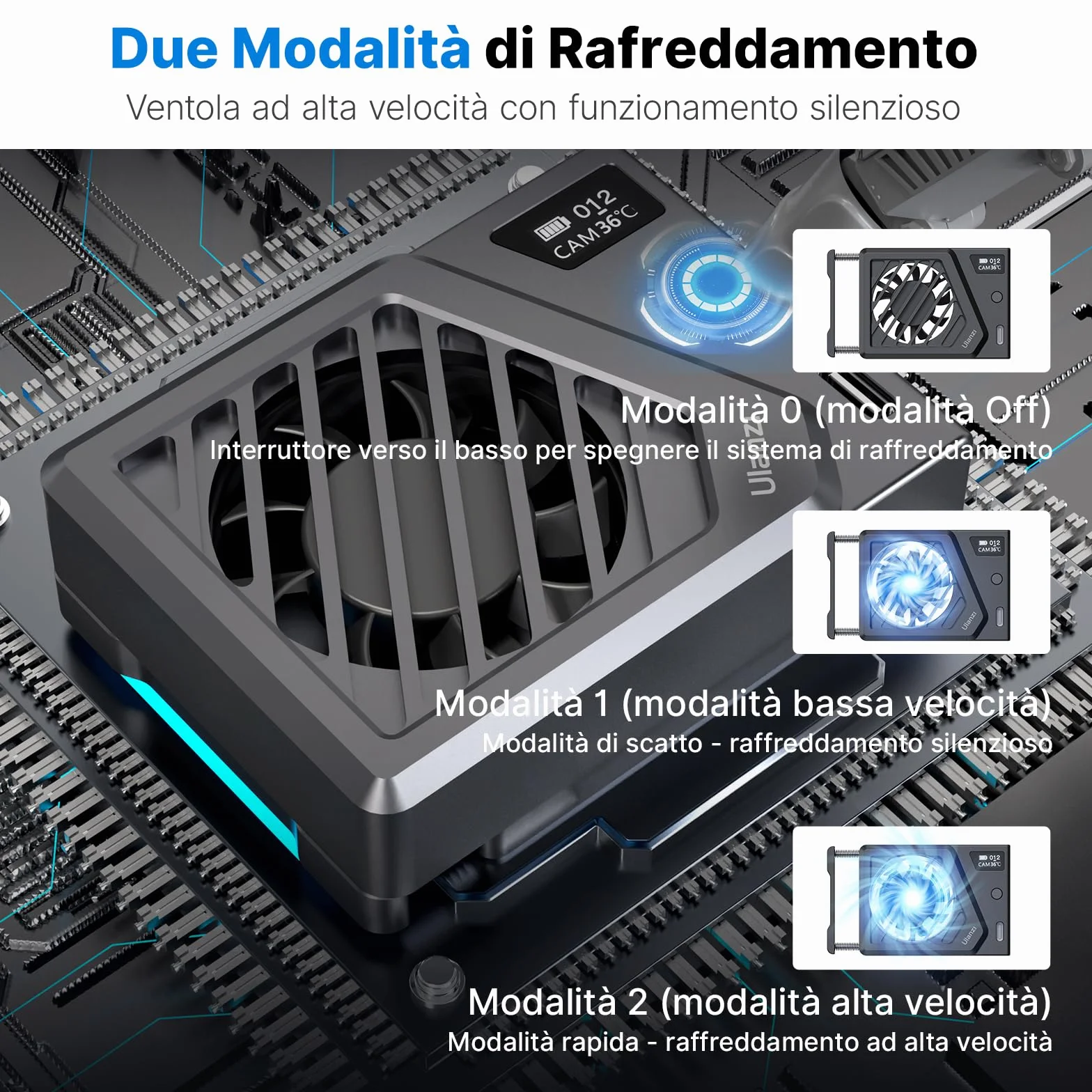 ULANZI CA25 Ventola di Raffreddamento per Fotocamera con Fissazione Molleggiato, Sistema di Cooling Fan per Fotocamera, Monitoraggio in tempo reale, Compatibile con Sony/Canon/FUJIFILM/Nikon