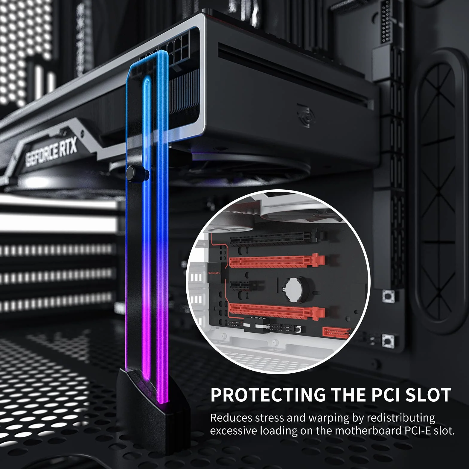 upHere 5V 3PIN ARGB Supporto per Scheda Grafica,Regolabile Supporto per Scheda Video,Slot Singolo,GH03ARGB
