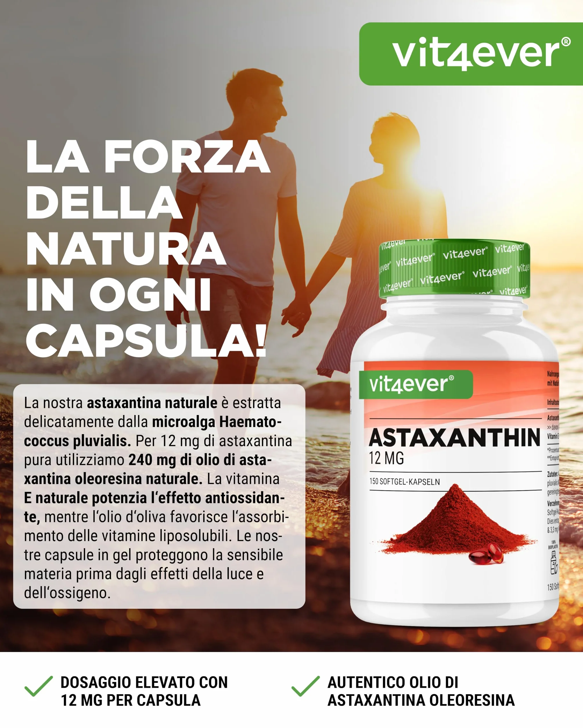Astaxantina 12 mg Depot 150 Capsule Softgel - Da microalghe Haematococcus Pluvialis - Con vitamina E e olio d'oliva