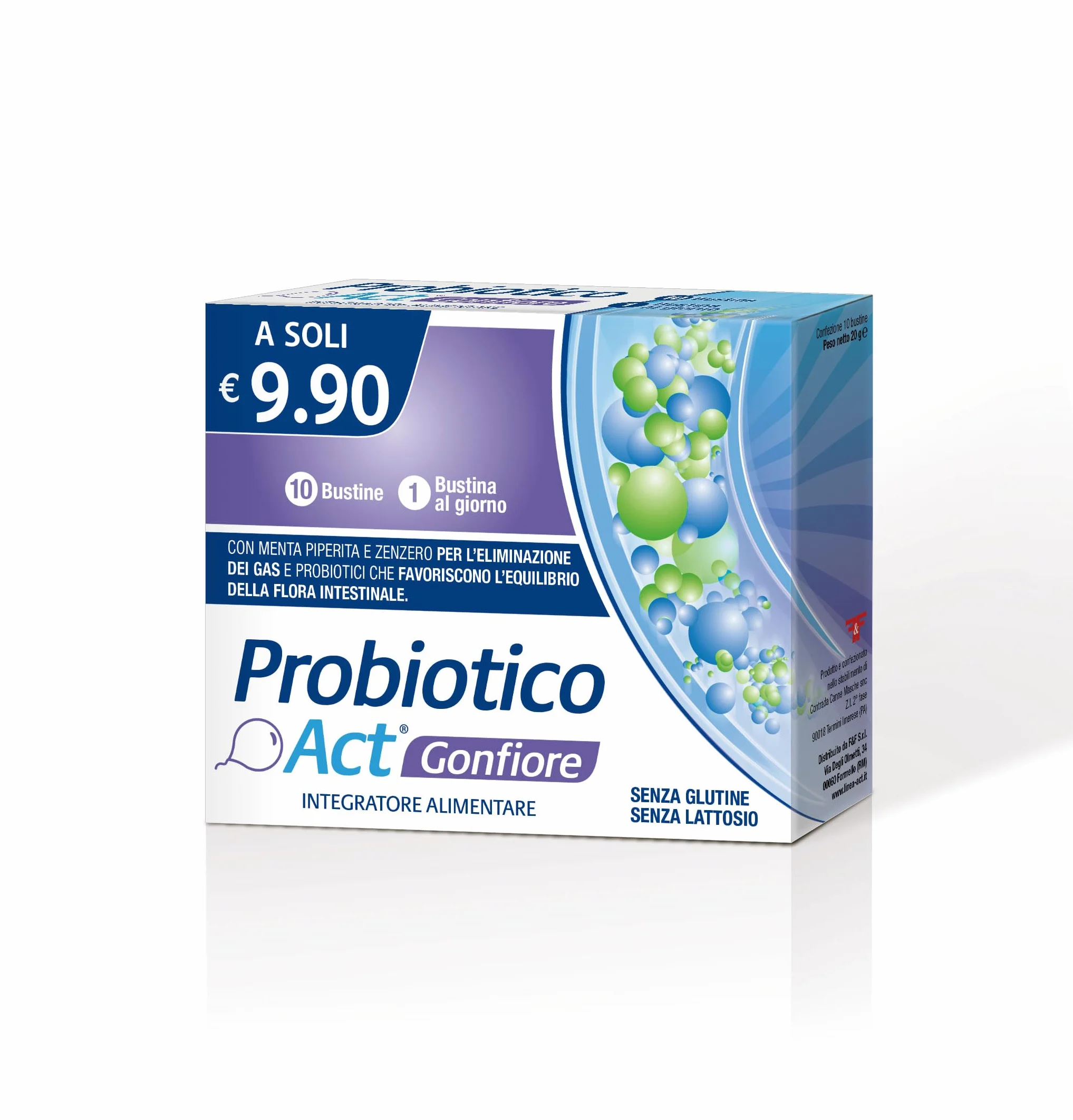 Probiotico Act Gonfiore Integratore Alimentare 3 Miliardi Probiotici Regolare Motilità Gastrointestinale Senza Glutine Lattosio 10 Bustine