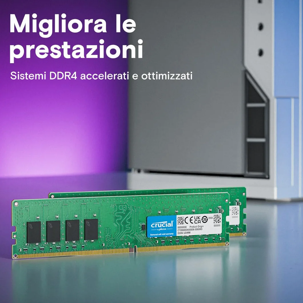 Crucial RAM DDR4 8GB 3200MHz CL22, Memoria PCMemoria ad Alte Prestazioni (o 2933MHz / 2666MHz) - CT8G4DFRA32A