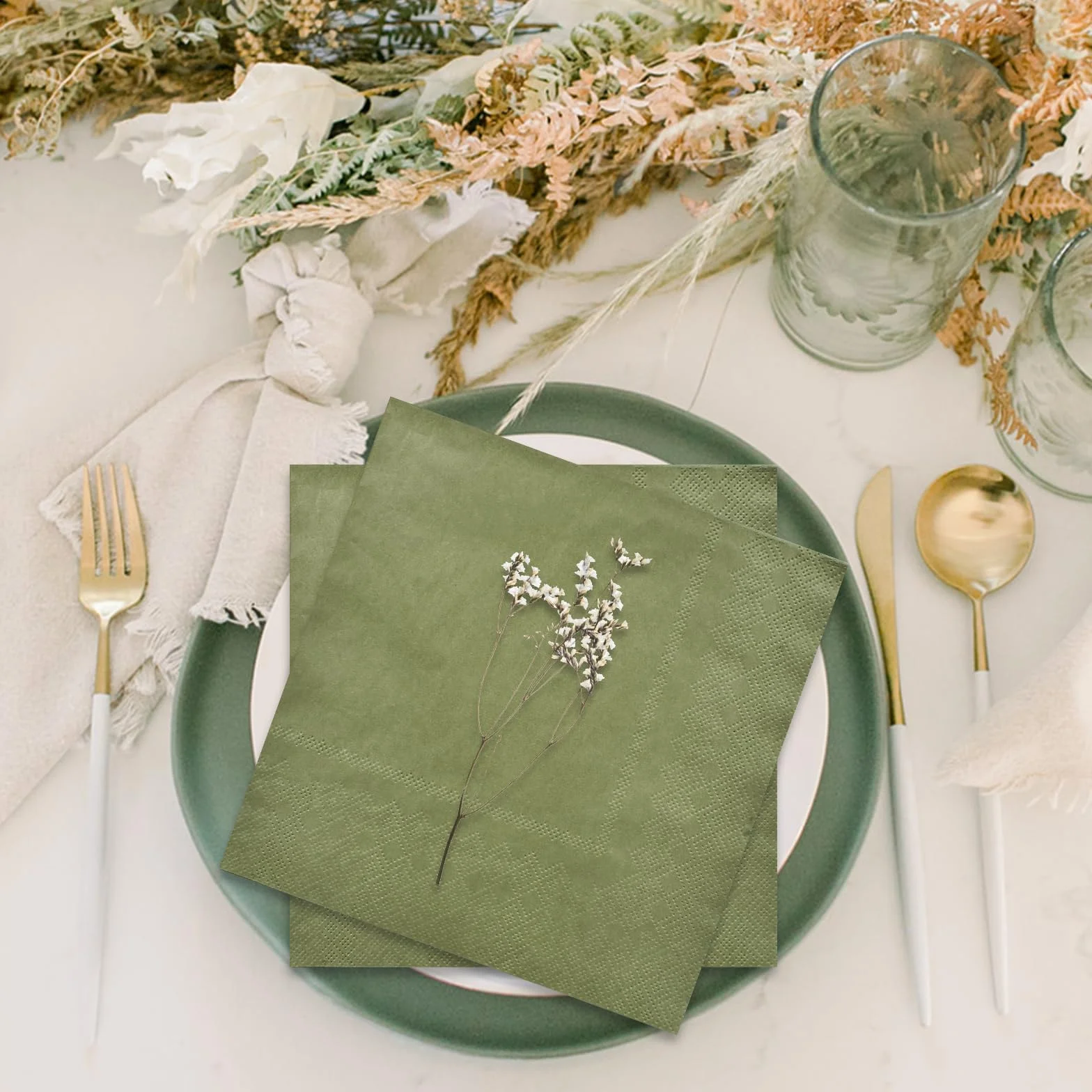 Tovaglioli di carta verde 33 x 33 cm quadrati per feste matrimoni