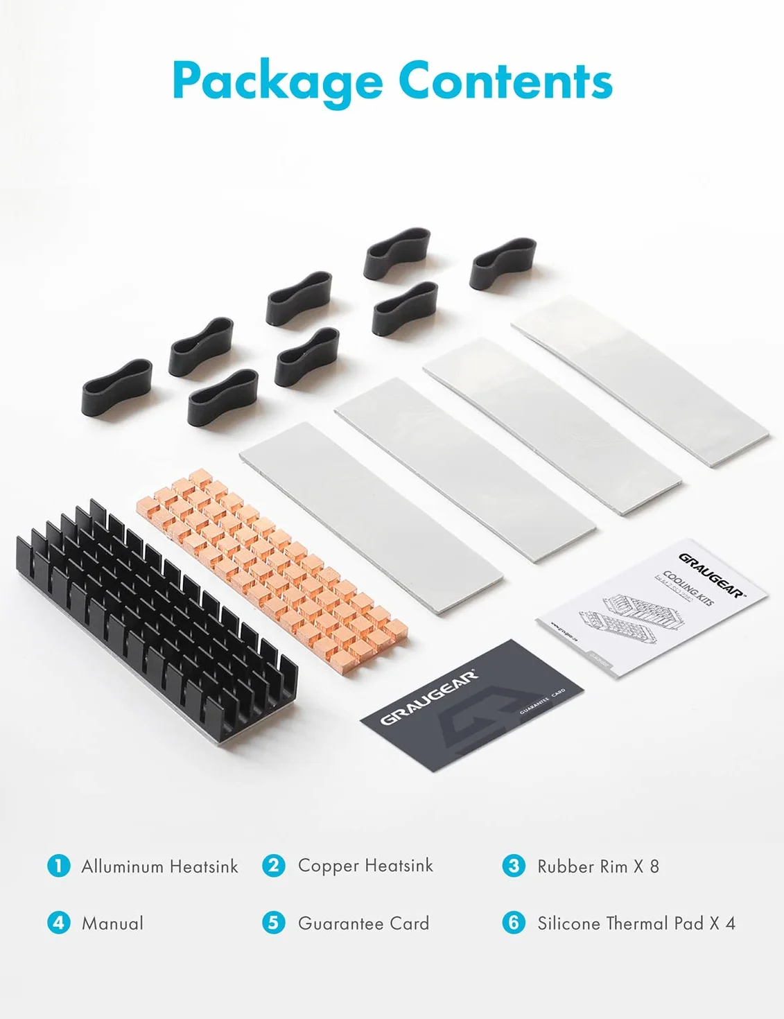 GRAUGEAR | 2x set di dissipatori di calore per M.2 NVMe SSD (2280) | passivo | 1x adatto (3mm, rame) per PlayStation®5 | 4x heatpads | alluminio | rame | G-M2HS02