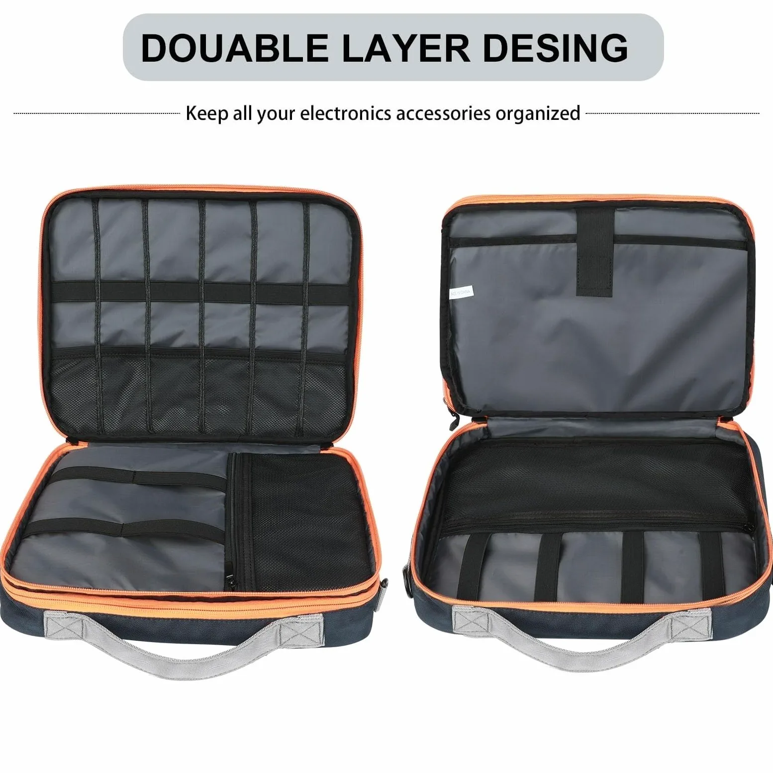 Borsa Organizer Cavi Borsa organizer for cavi elettronici a doppio strato da 11,6 pollici, custodia portatile for dischi rigidi, cavi, caricabatteria(Black)