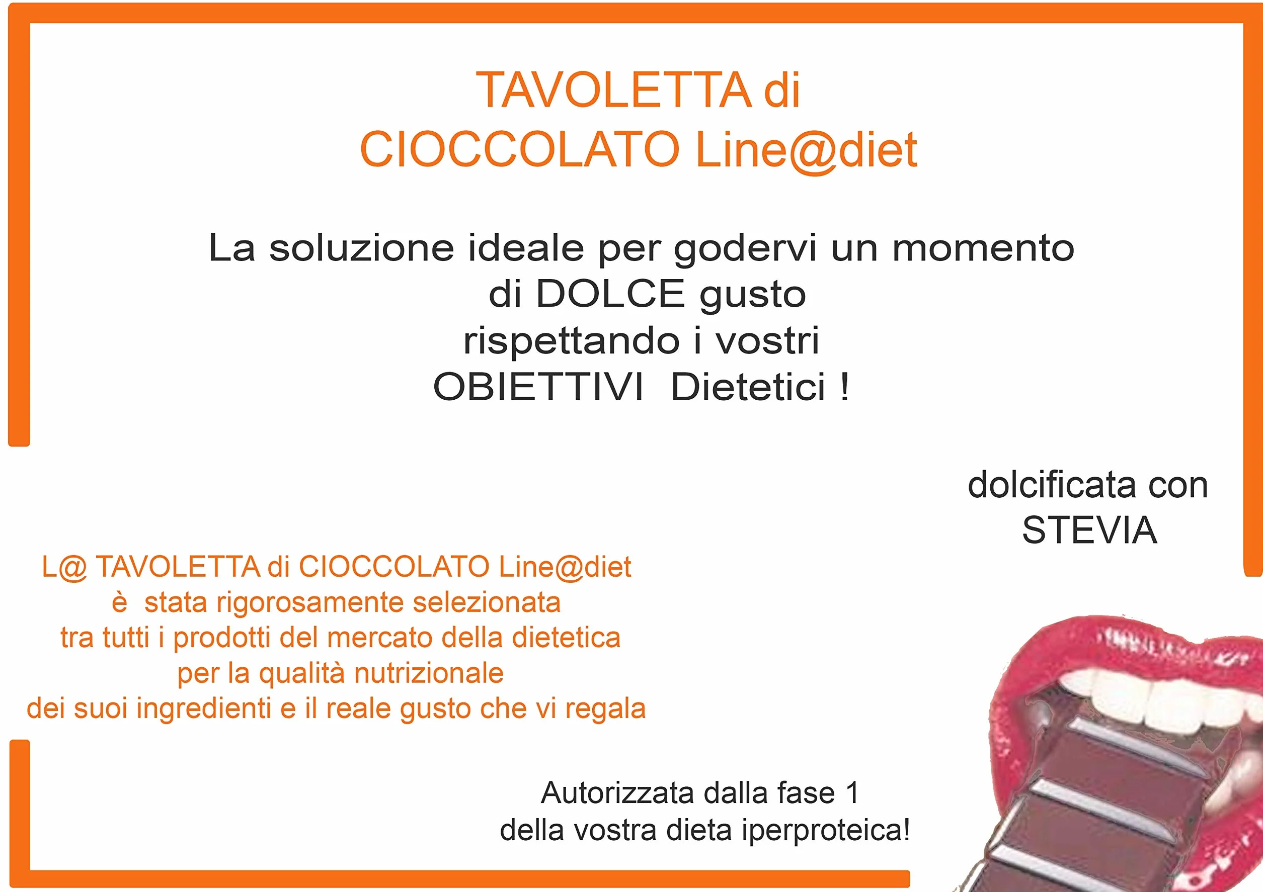 Tavolette di Cioccolata Proteica Zero Zuccheri Line@Diet 35g con Stevia