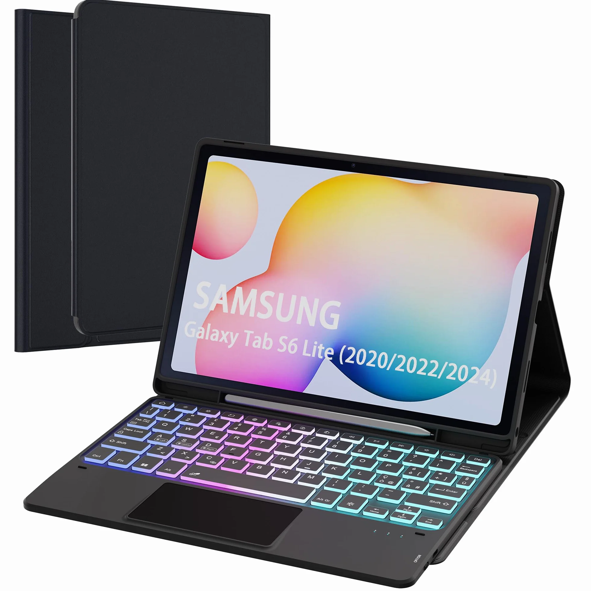 Custodia con Tastiera per Samsung Galaxy Tab S6 Lite 10.4" 2024/2022/2020 : DIY a 3 zone e 7 colori retroilluminati Custodia per tastiera, Italiano ‎QWERTY Staccabile Tastiera con Touchpad per S6 Lite