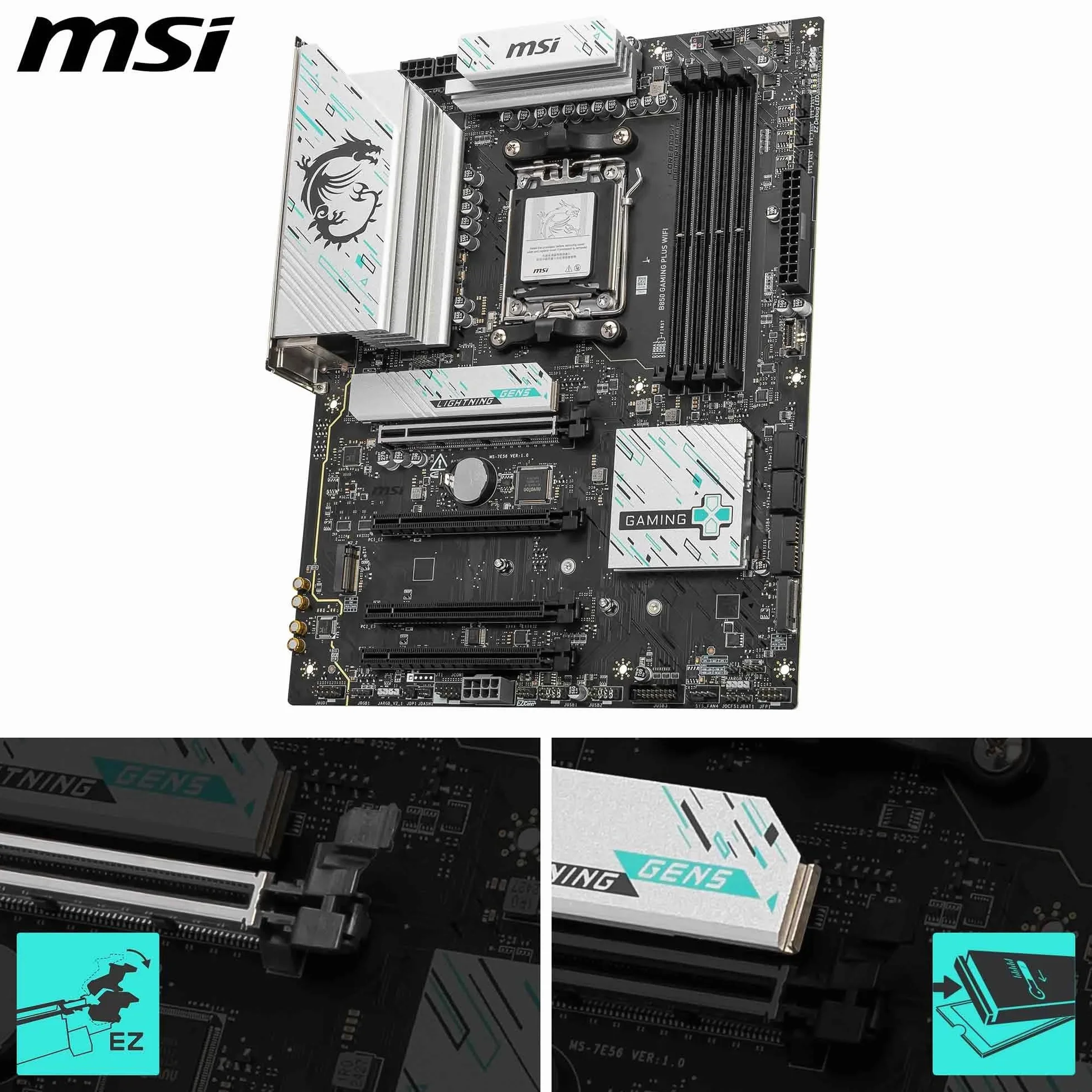 MSI B850 GAMING PLUS WIFI, Scheda madre ATX - Supporta i processori AMD Ryzen 9000/8000 / 7000, AM5 - Memory Boost DDR5 8200+ MT/s (OC), PCIe 5.0 x16 e 4.0 x16, M.2 Gen5, Wi-Fi 7, 5G LAN