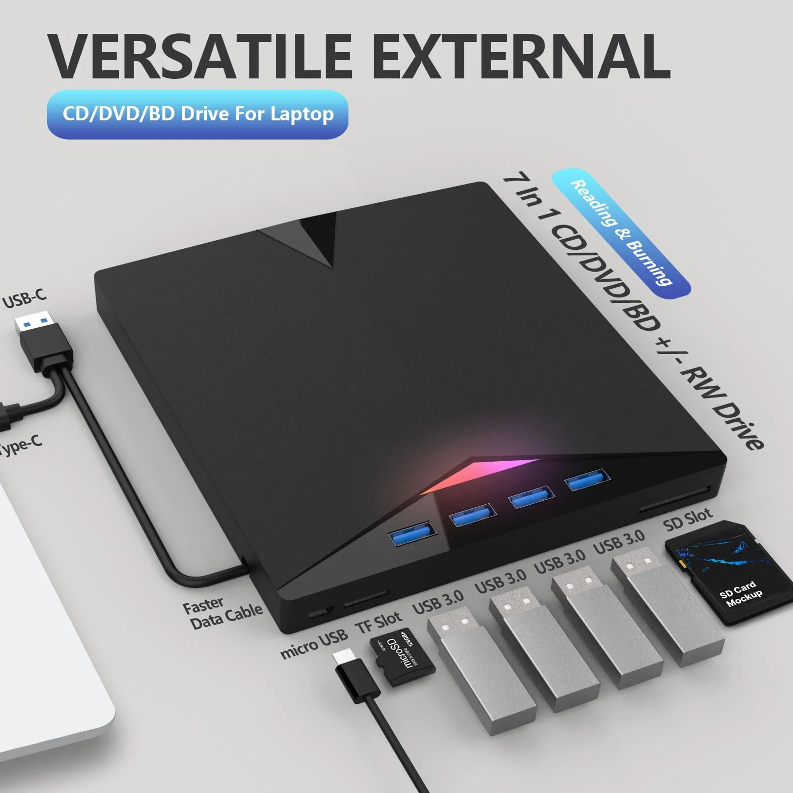 JOOPSHEE Lettore Blur ay Drive compatibile esterno Lettura/scrittura BD DVD CD compatibile Blu ray Burner USB 3.0 Type-C/Windows/Mac OS Laptop
