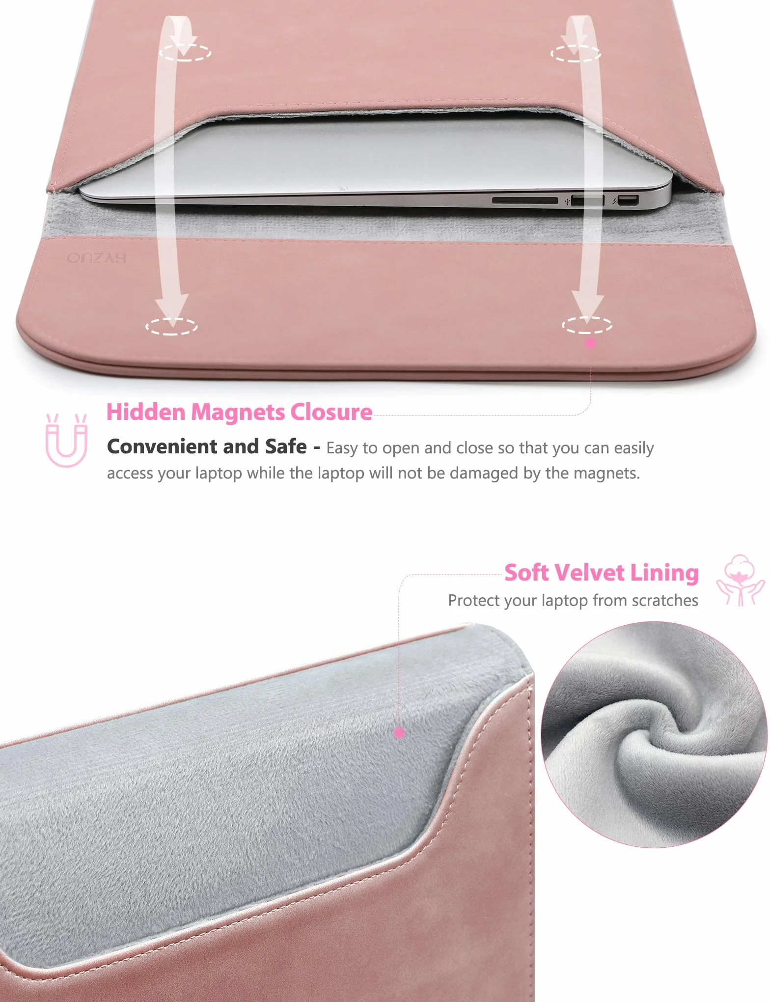 HYZUO 13 Pollici Custodia Borsa PC Portatile per MacBook Pro 13 M2 M1 2026-2016, 13" MacBook Neo 2026, MacBook Air 13 M5 M4 M3 M2 M1 2026-2018, 13" iPad Pro/Air, Surface Pro, XPS 13, Rosa
