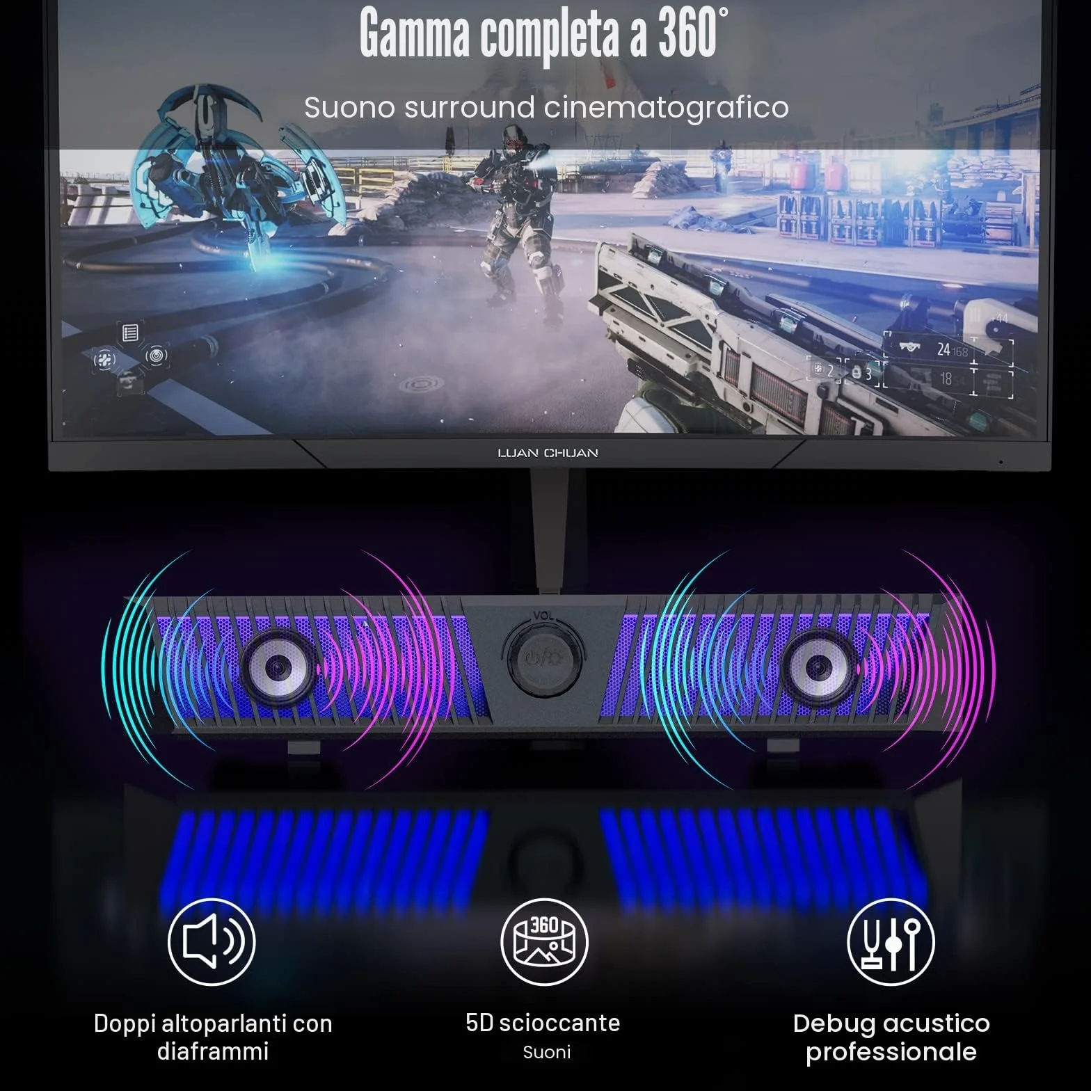 Altoparlanti computer Bluetooth Sound Bar RGB con Subwoofer Stereo HiFi PC USB