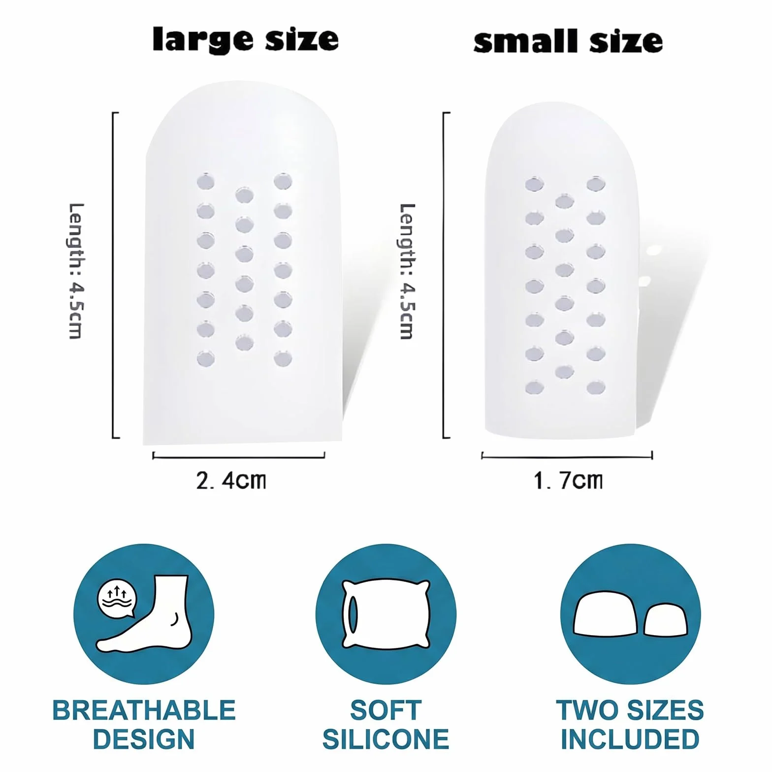 Proteggi Dita Piedi in Silicone, Protezione Traspirante per Vesciche Calli e Duroni, Copri Dita per Alluce e Mignolo, Kit 2 Taglie Bianco