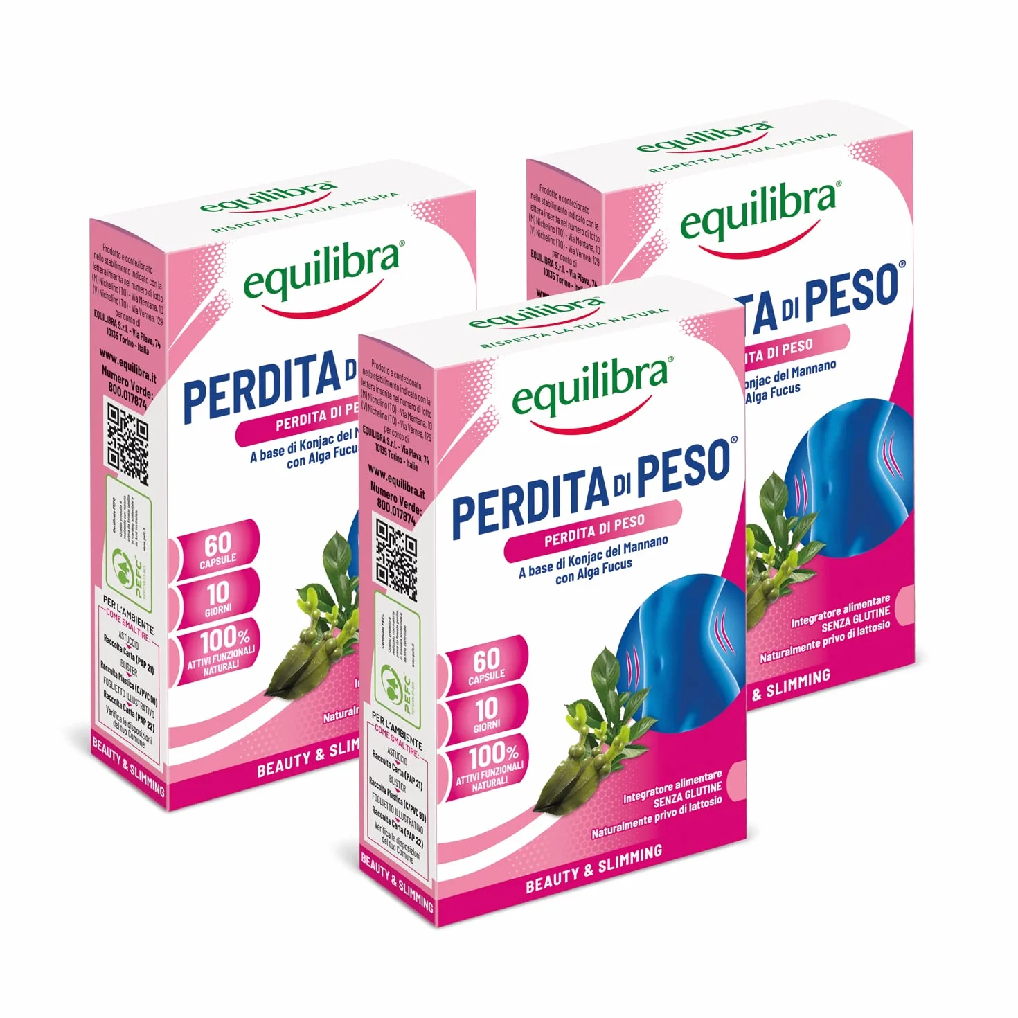 Equilibra Integratore Perdita di Peso con Fibra di Konjac e Fucus, 3 Pezzi da 60 Capsule