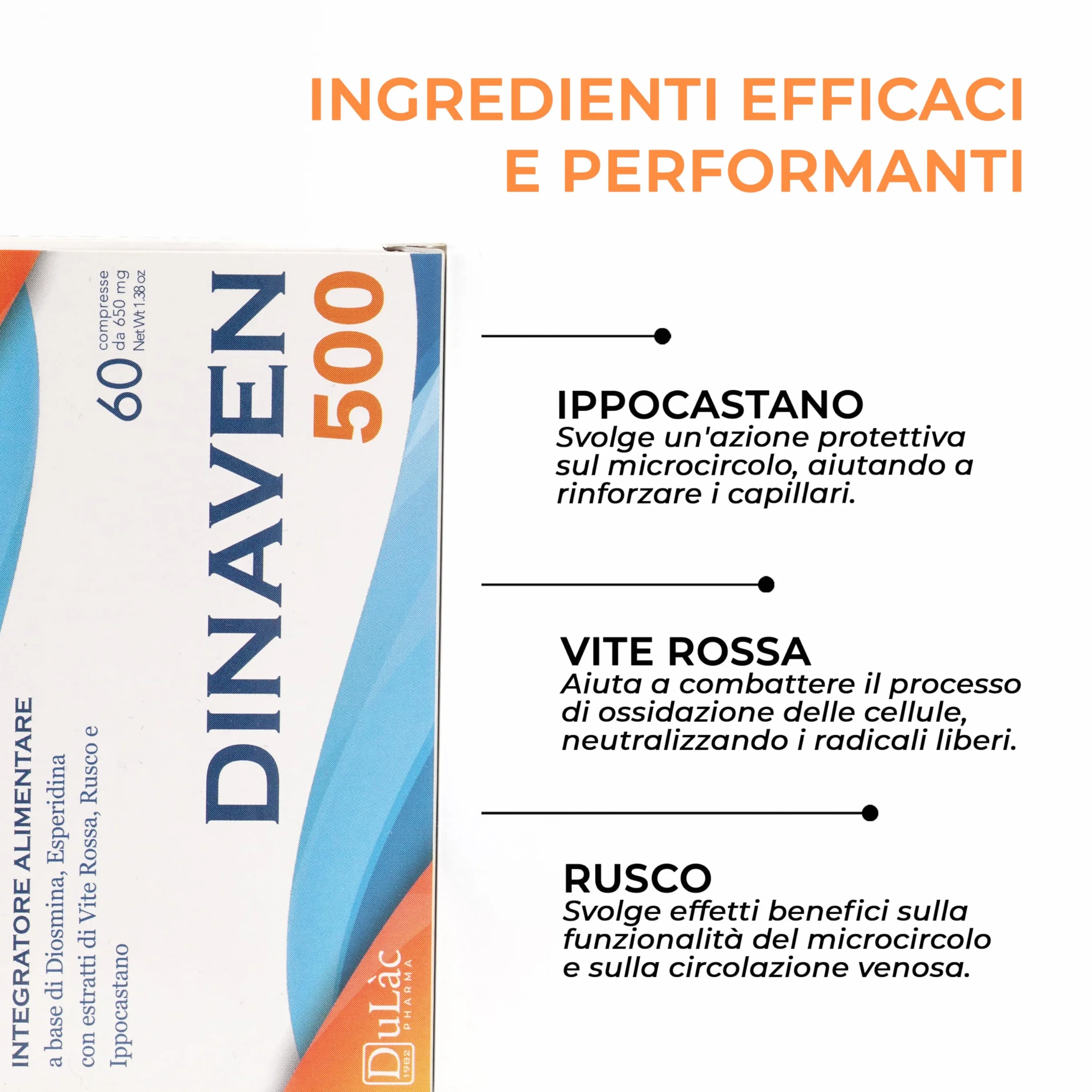 Dulac Dinaven 500 Integratore Alimentare Microcircolo Circolazione Gambe 60 Compresse Diosmina Esperidina Made in Italy