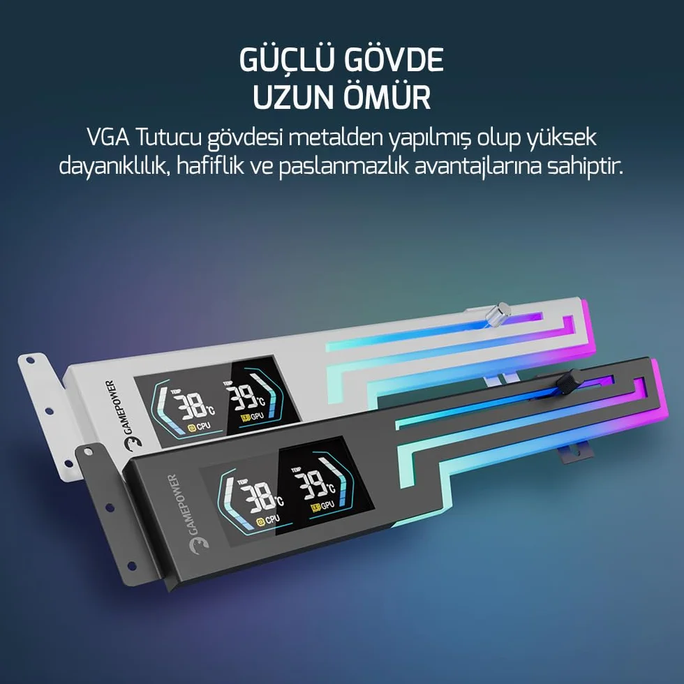 GAMEPOWER Heatsync ARGB - Supporto per scheda grafica LCD con display in tempo reale CPU/GPU, display da 2,64", sincronizzazione ARGB a 3 pin, struttura in metallo, regolabile