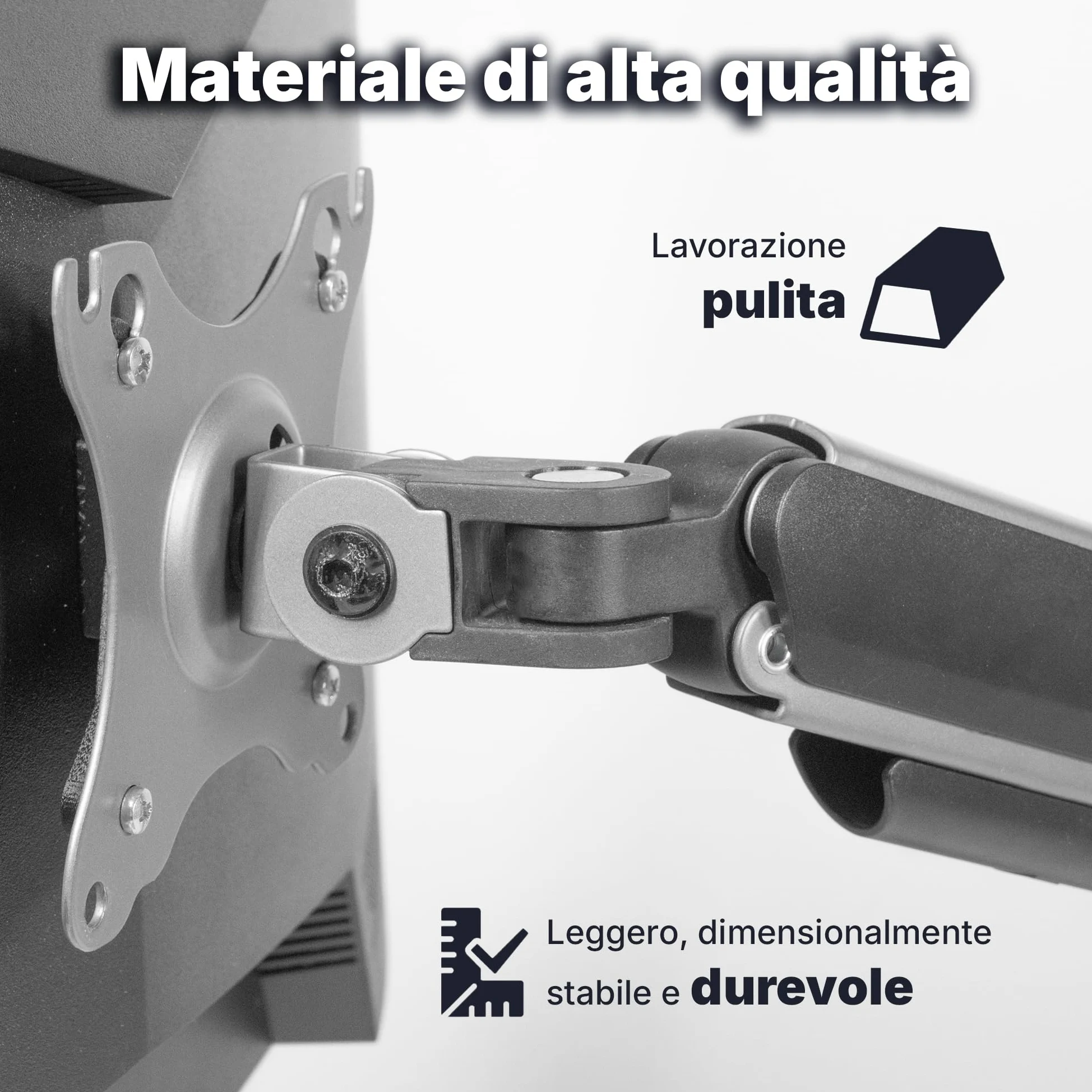 3IDEE Supporto 1 monitor da scrivania per monitor 17-32 pollici - regolabile in altezza, stabile fino a 9 kg - design sottile in alluminio - inclinabile, ruotabile, orientabile - VESA 75x75 e 100x100