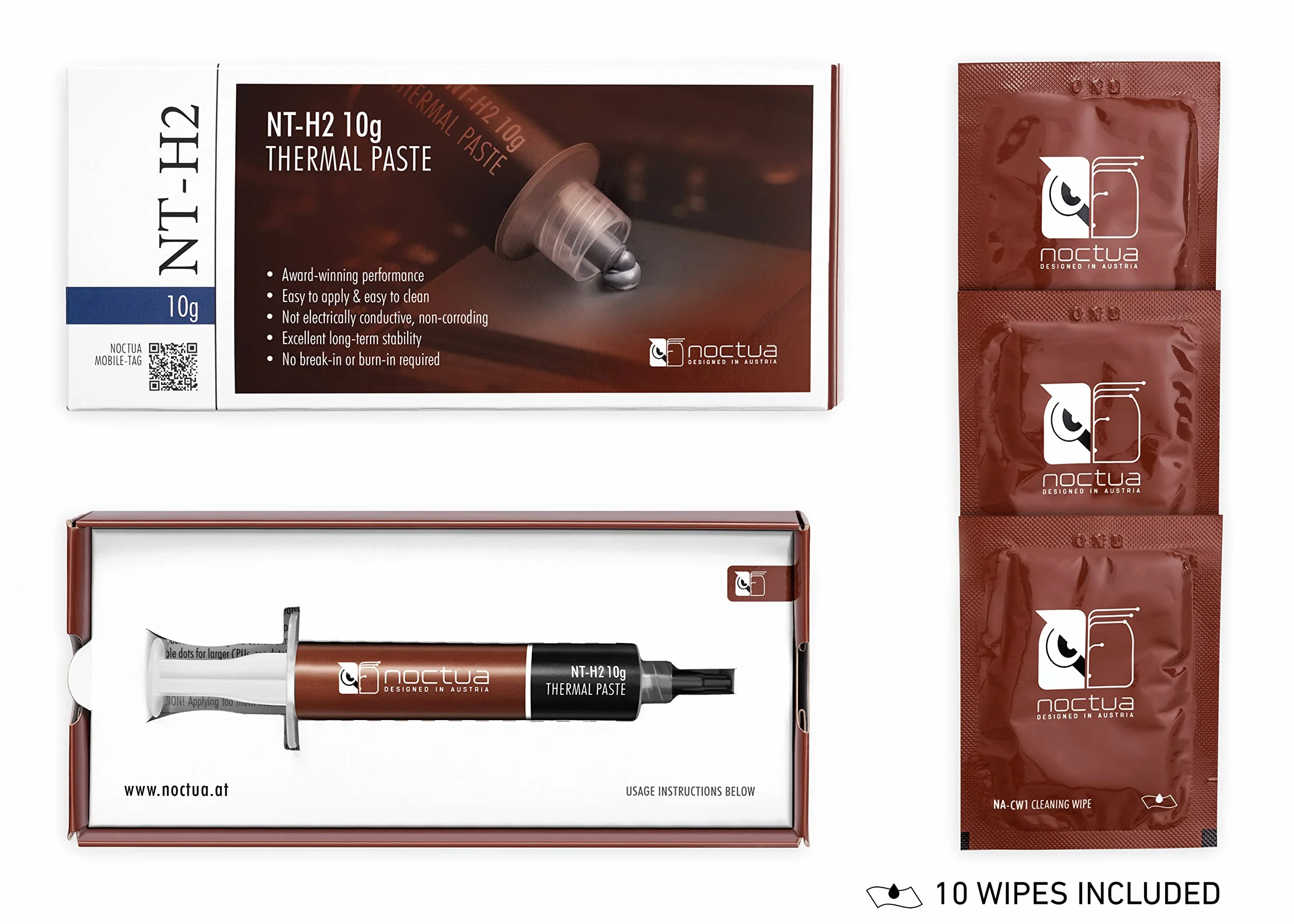 Noctua NT-H2 10g, Pasta Termo Conduttiva per Computer incl. 10 Salviettine Detergenti (10 g)