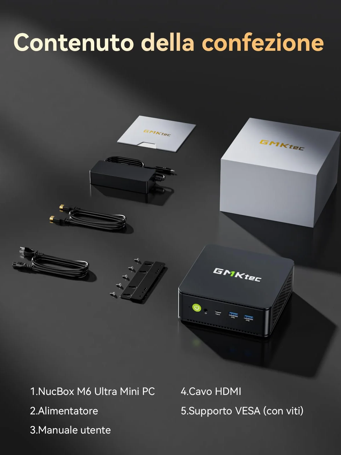 GMKtec Gaming Mini PC Ryzen 5 7640HS AMD Radeon 760M 16GB DDR5 512GB PCIe3.0 SSD Doppia LAN 2.5G WiFi 6E Triplo Display 4K USB 4.0
