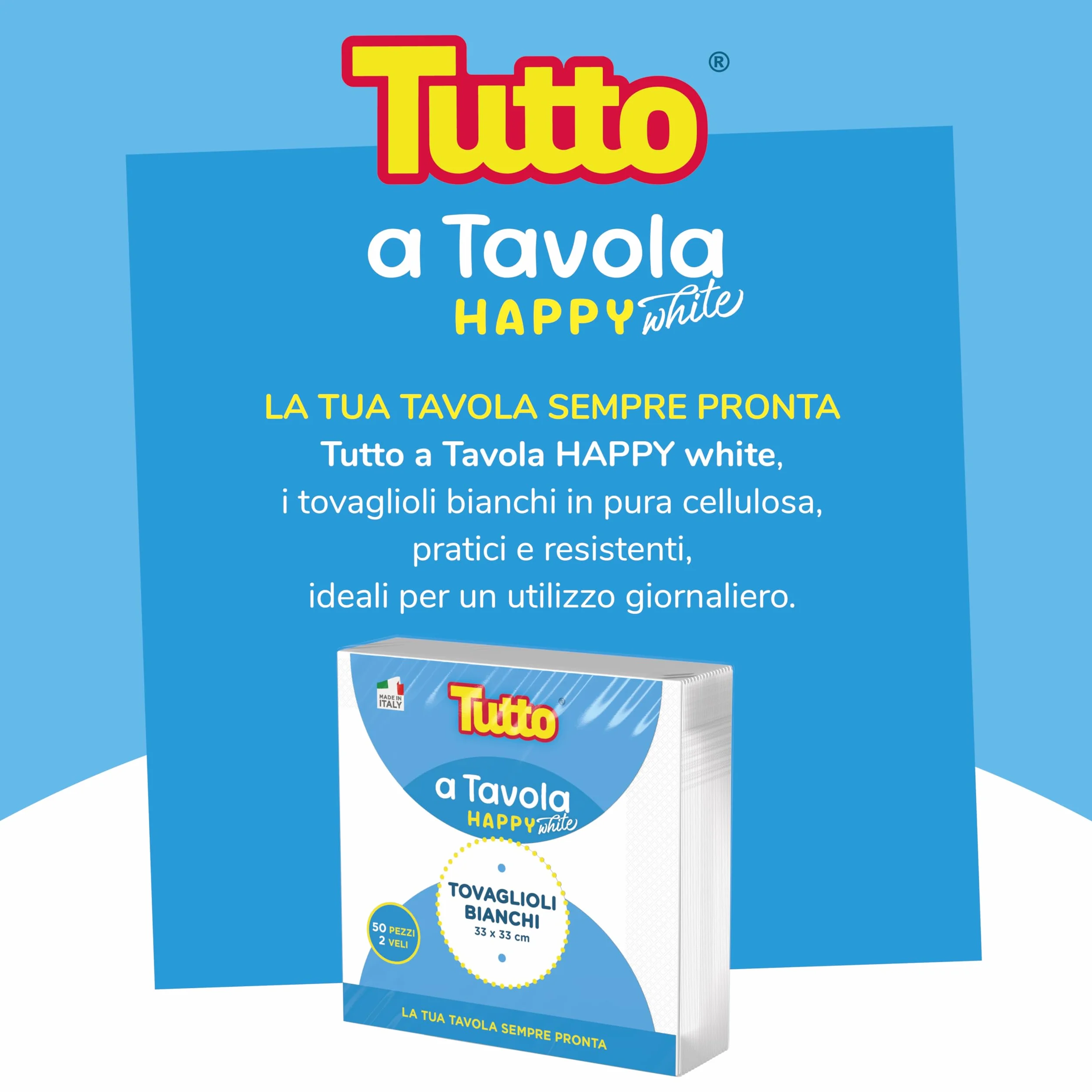 Tovaglioli in Cellulosa Doppio Velo 48 Confezioni 2400 Pezzi Bianco TUTTO A TAVOLA HAPPY