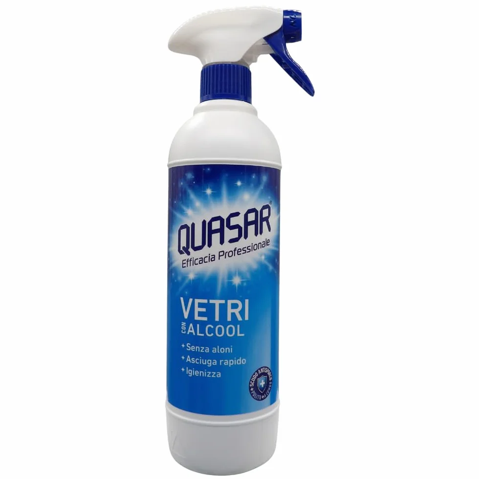 Quasar VETRI CON ALCOOL 580ml Non Lascia Aloni Asciuga Rapidamente Igienizza Panno In Lattice SOFT 30x30