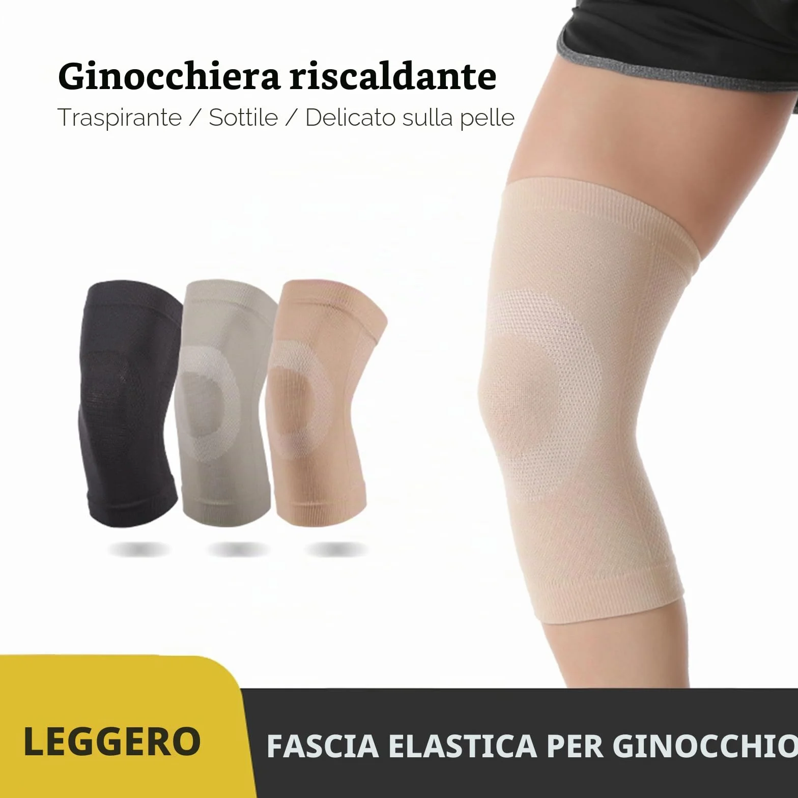 Tutore Ginocchio Elastico Compressione Sportiva per Dolori Articolari, Artrite, ACL, Recupero Lesioni, Corsa 2 Pezzi (M, Beige)
