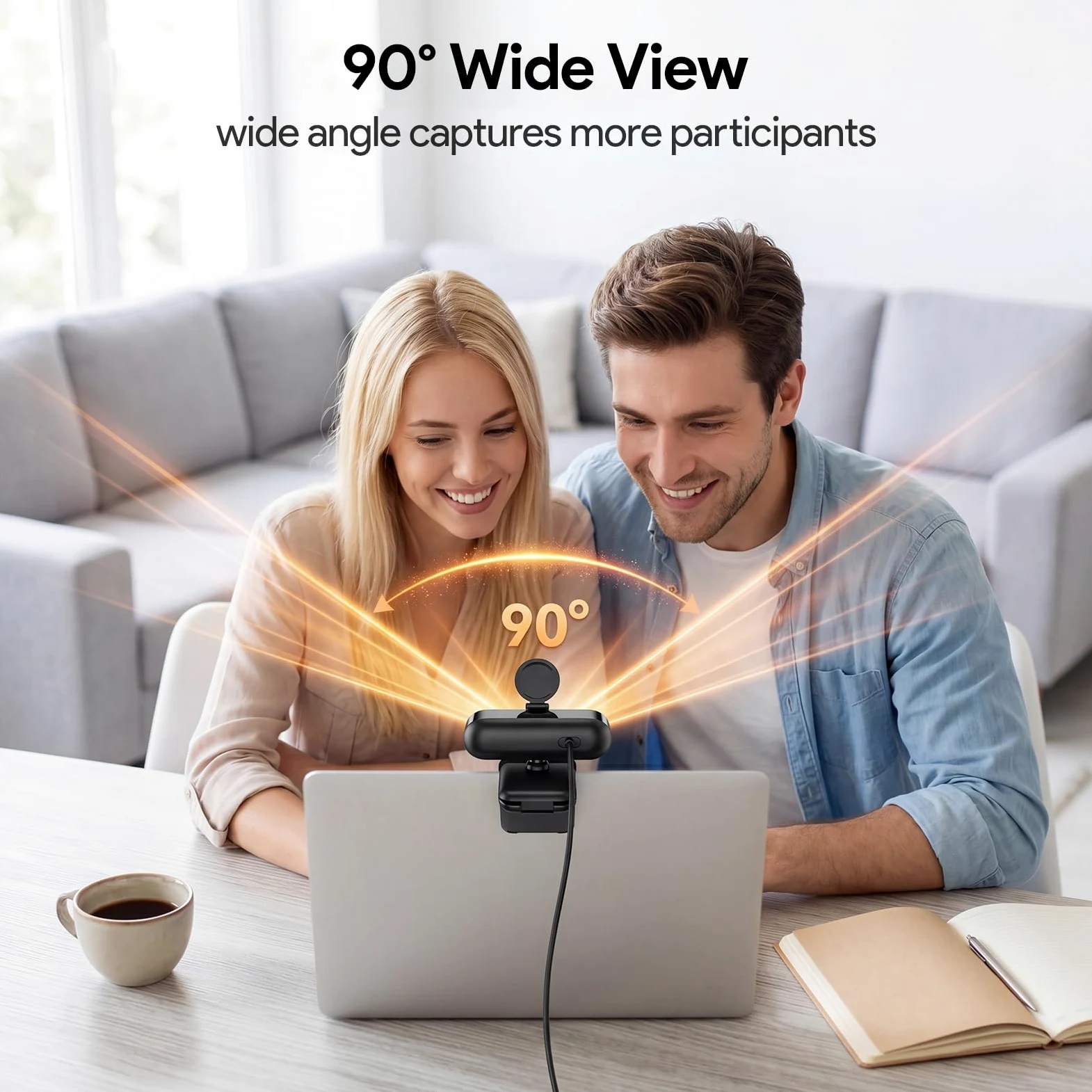 Webcam 1080P con microfono, esposizione automatica, FOV a 90°, copertura privacy, adattatore USB-A a C, telecamera per streaming plug & play per PC/Mac/Zoom/Team/Skype/riunioni/Switch 2