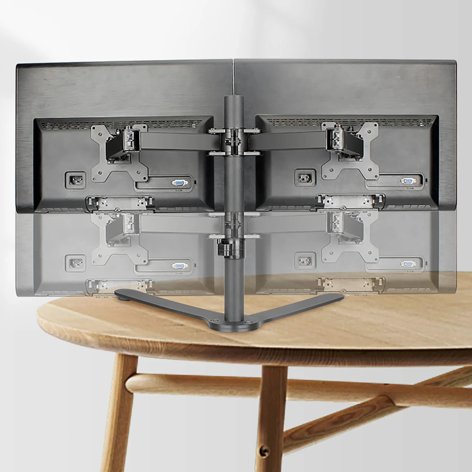 Supporto da Tavolo per TV/Monitor A Doppio Schermo, Supporto TV con Sistema di Rotazione A Tre Assi, Base da Tavolo Regolabile in Altezza Adatta A TV da 14 A 27 Pollici, 40 Cm