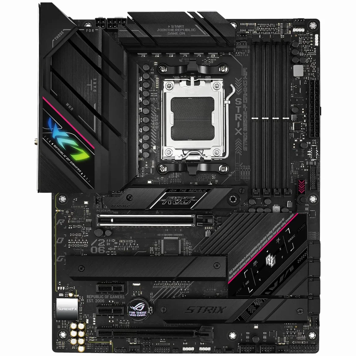 ASUS ROG STRIX B650E-F GAMING WIFI Scheda Madre Gaming ATX, AM5, Ryzen 9000/8000/7000, AMD B650, DDR5, PCI 5.0, WiFi 6E (802.11ax), 2.5Gb Lan, 3xM.2, 4xSATA 6GB/s, Aura Sync RGB, Nero