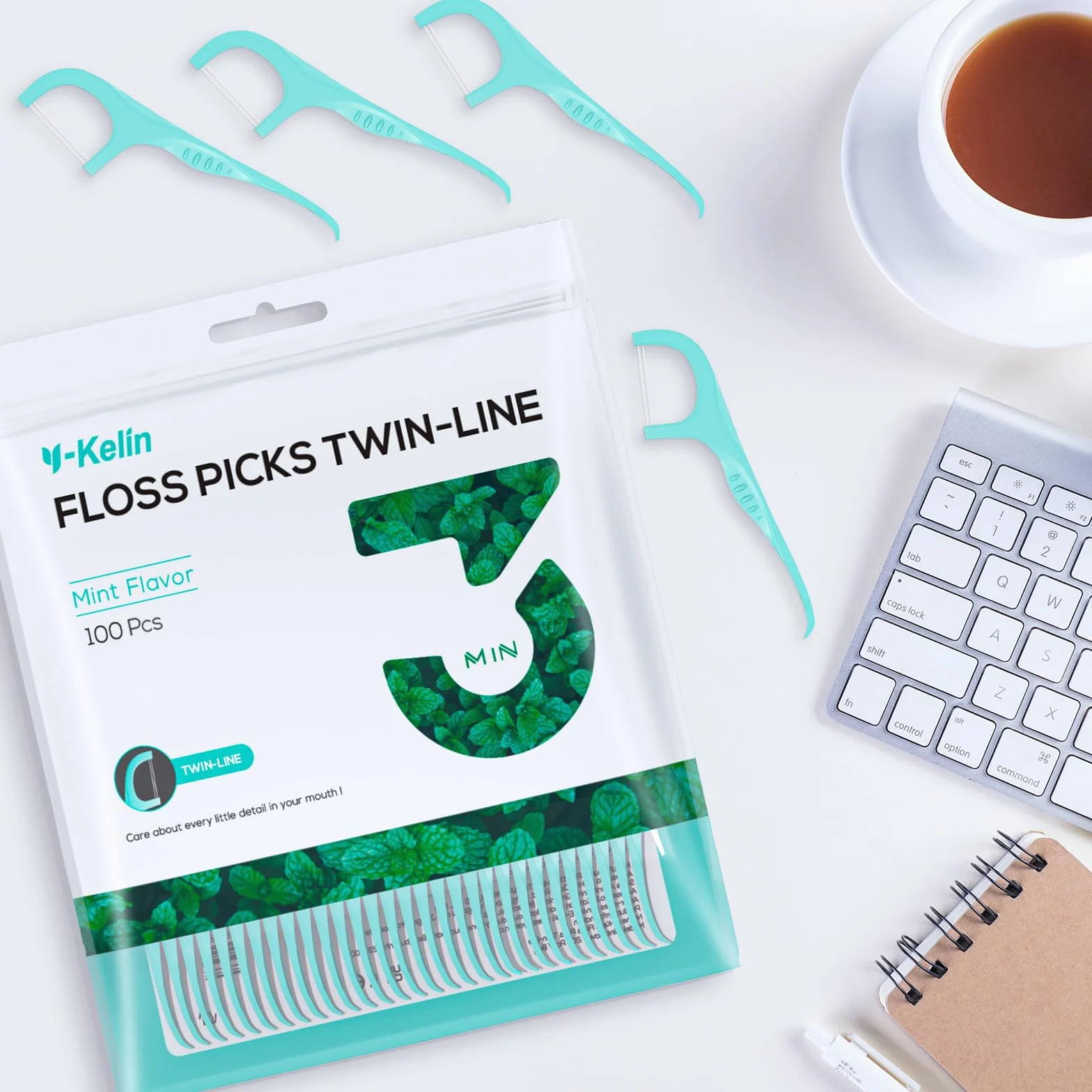 Y-Kelin 200 filo interdentale con doppio filo bastoncini pulizia dentale menta