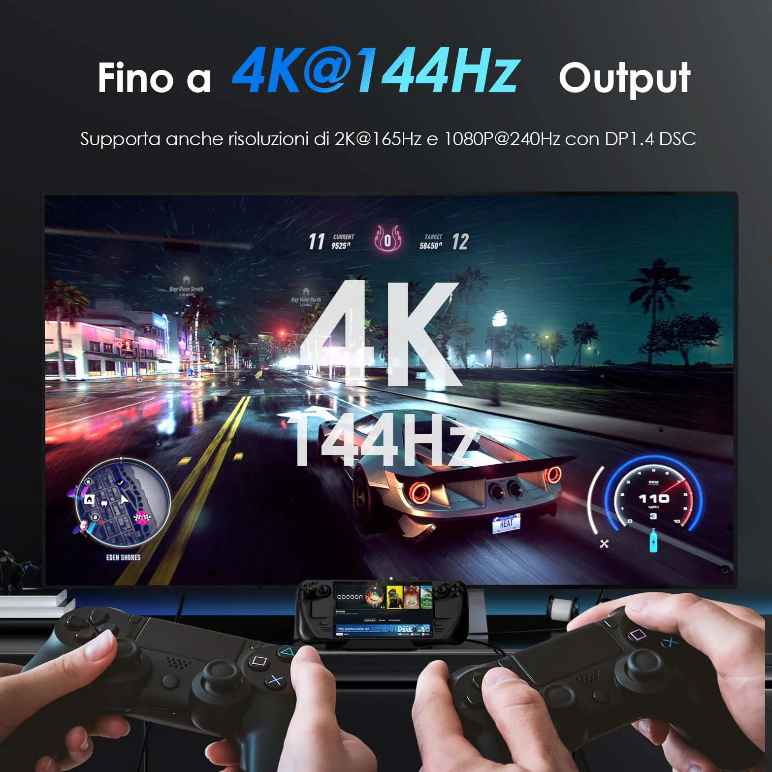 WAVLINK Steam Deck Dock, 6-IN-1 Docking Station per Steam Deck/ROG Ally con 4K@144Hz HDMI 2.1, 100W PD IN, 3x 10G USB 3.2, Gigabit RJ45