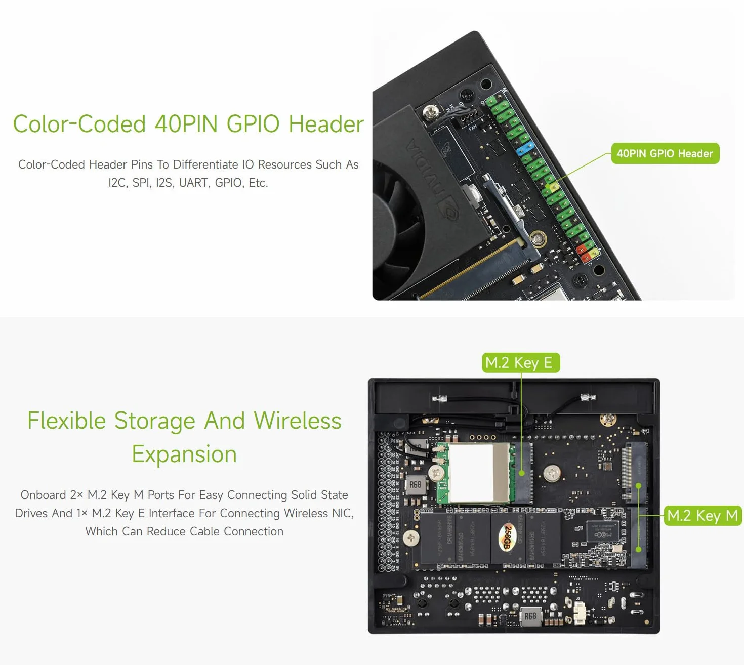 Waveshare Jetson Orin Nano/NX AI Development Board, with Two 4-lane CSI Ports, Two M.2 Key M and One M.2 Key E Ports, 5 USB Ports, 4K High-definition DisplayPort Port, compatible with Orin Module