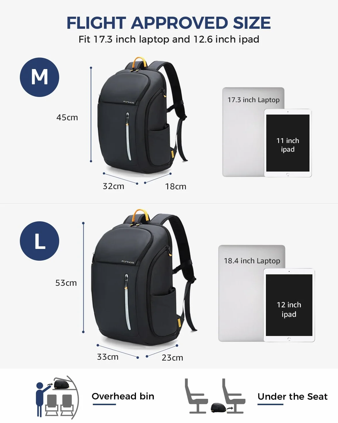 Ponhog Zaino Uomo Porta PC 17 Pollici - Zaino da Viaggio 900D Idrorepellente, Apertura 180° e Design Antifurto, Capacità 30L, Nero