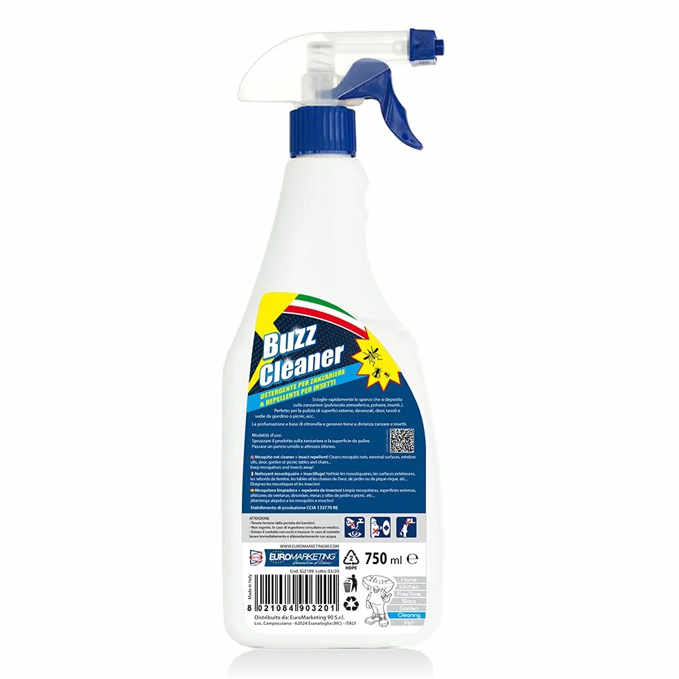 Buzz Cleaner Detergente Repellente Insetti Zanzariere Citronella Geranio 750ml