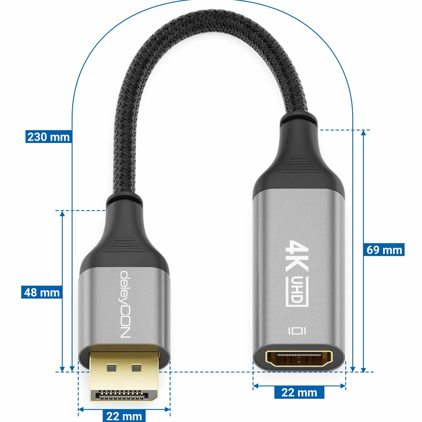 deleyCON Adattatore DisplayPort a HDMI 4K@60Hz, 1080P WQHD @165Hz 144Hz 120Hz 60Hz - DP maschio a HDMI femmina per scheda grafica Gaming PC