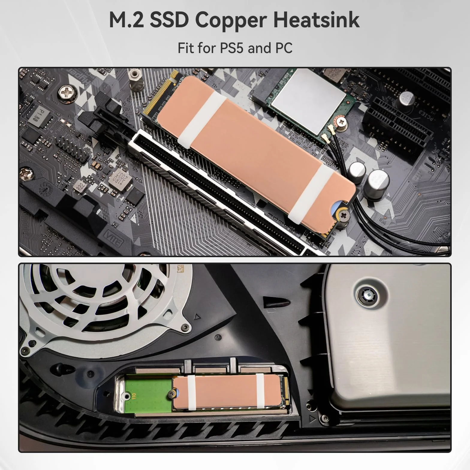 ELUTENG Dissipatore di Calore SSD M.2, 5 Pezzi M2 2280 NVMe SSD Hard Disk Dissipatore Calore Rame con Cuscinetto Termico e 10 Cinturini in Silicone per PC PS5 M.2 PCIE NGFF Heat Sink, 73x21x1mm