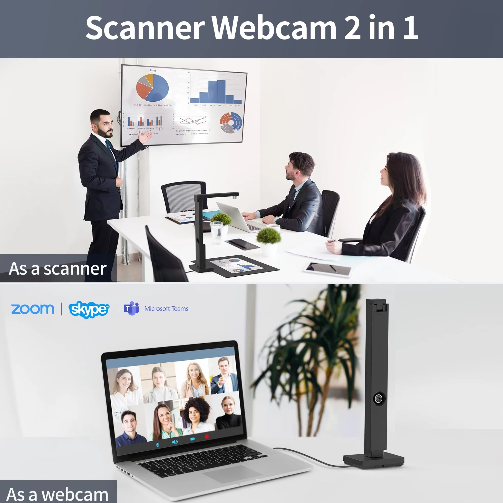 CZUR Lens 12 MP USB-Scanner Mobile per Documenti, Webcam + Scanner Pieghevole 2-in-1, Alta Risoluzione, Scansione Fino a A4, Multilingue OCR per Windows e macOS (Lens 1200)