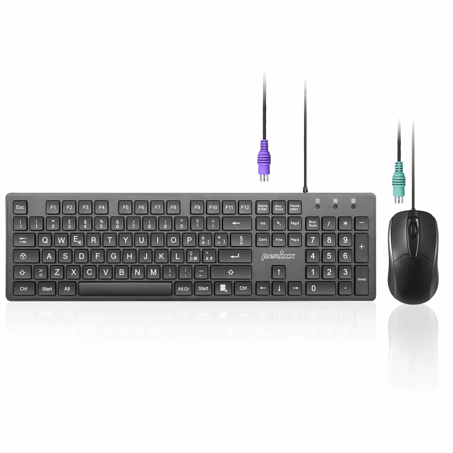 Perixx PERIDUO-117P Set Tastiera e Mouse PS/2, Layout QWERTY Italiano, Mouse Ottico a 3 Tasti, Cavo da 1,8 m, Nero