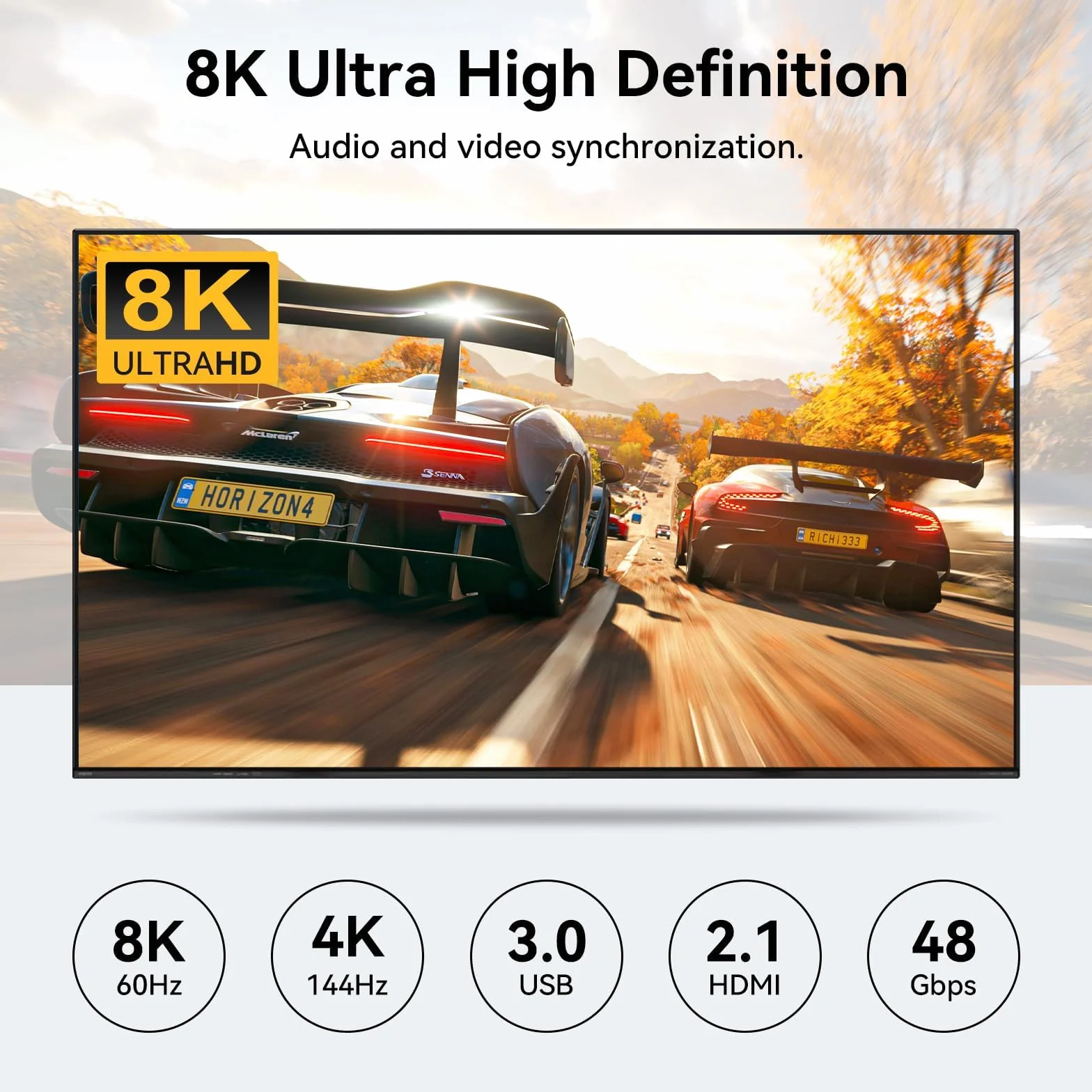 VPFET 4K144Hz HDMI 2.1 KVM Switch 4 PC 1 Monitor 8K60Hz Simulazione EDID 4 Porte KVM Commutatore per 4 parti PC 1 monitor e 4 dispositivi USB 3.0 Tastiera Mouse Stampante con 4 cavi USB 3.0