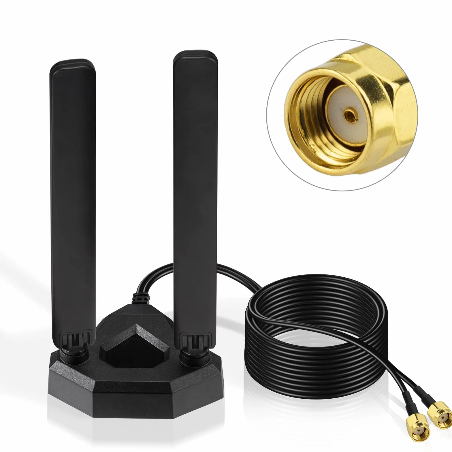 Eightwood Antenna WiFi 6e Tri-band 2,4 GHz/5GHz/6GH Alto Guadagno con Base Magnetica e Supporto a Tre Bande con Cavo di Estensione da 2 Metri antenna wifi per pc