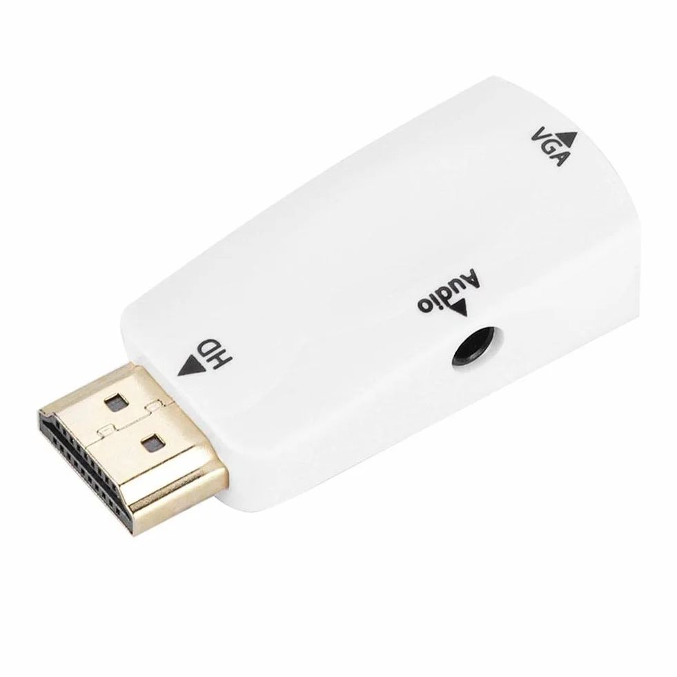 Garsent Adattatore HDMI a VGA 1080P Adattatore convertitore Femmina a VGA Femmina con Cavo di Uscita Audio 3,5 mm(Bianca)