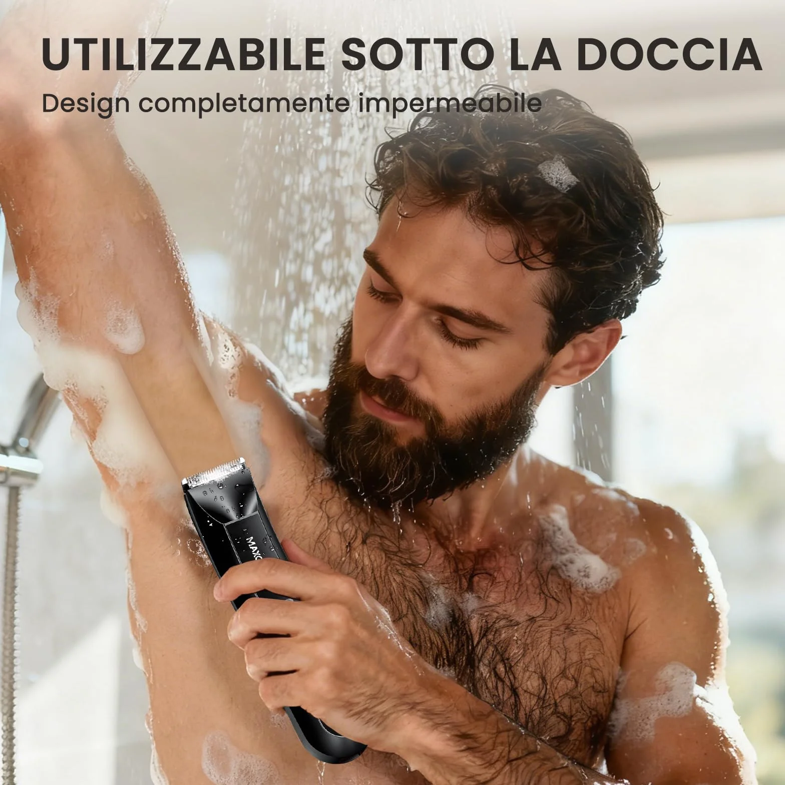 MAXGROOM Rasoio Elettrico Corpo Uomo Depilatore Intimo Ricaricabile Uso Umido e Asciutto