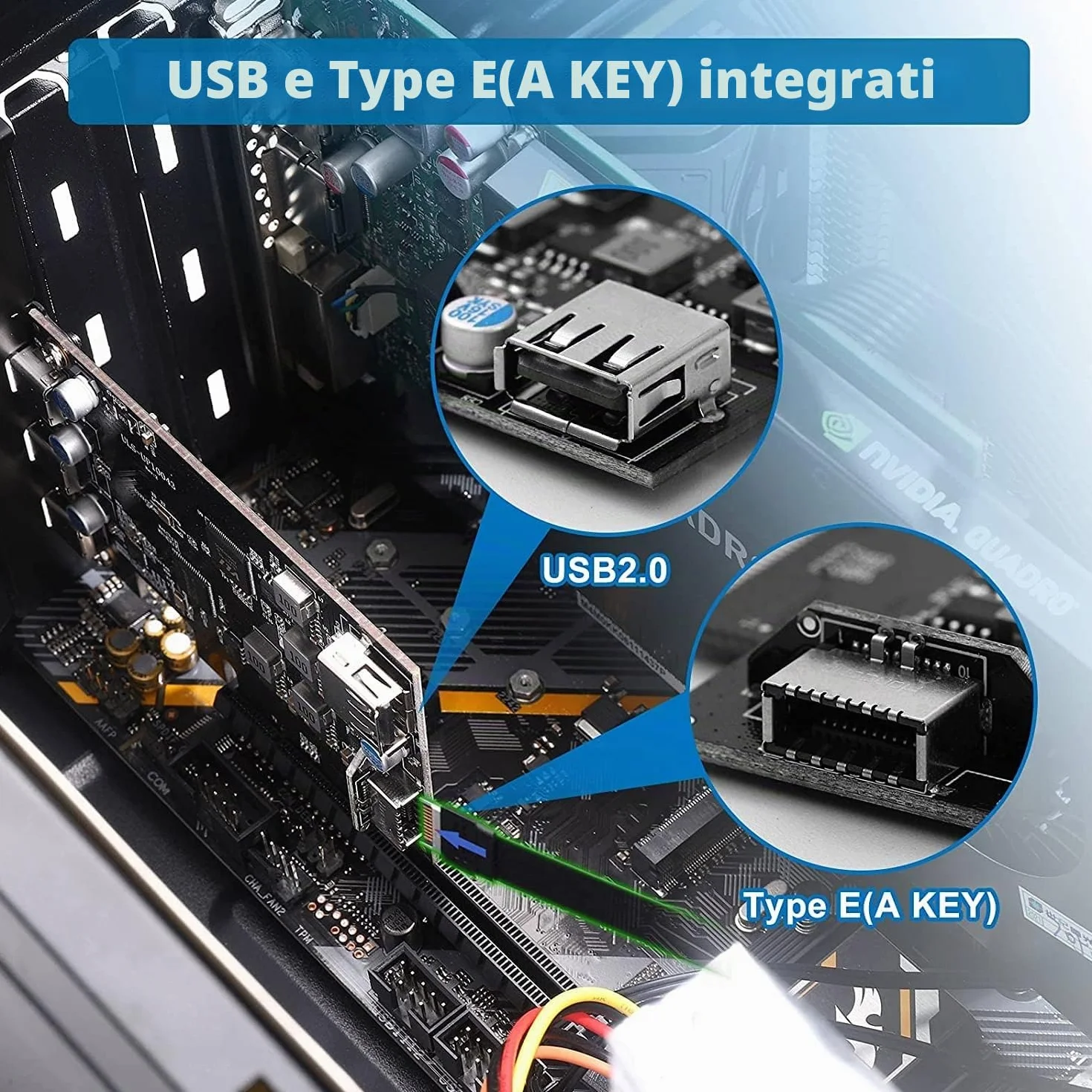 Scheda di espansione PCIe 5 porte, USB 3.2 gen2 10Gpbs Card con 3 porte Type C e 2 interne (1x USB 2.0, 1x Type E) Scheda PCI Express a USB per PC Desktop
