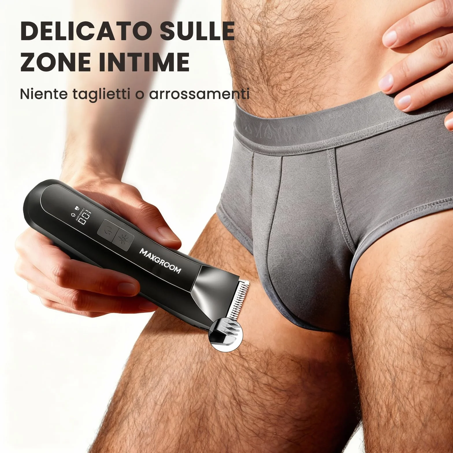 MAXGROOM Rasoio Elettrico Corpo Uomo Depilatore Intimo Ricaricabile Uso Umido e Asciutto