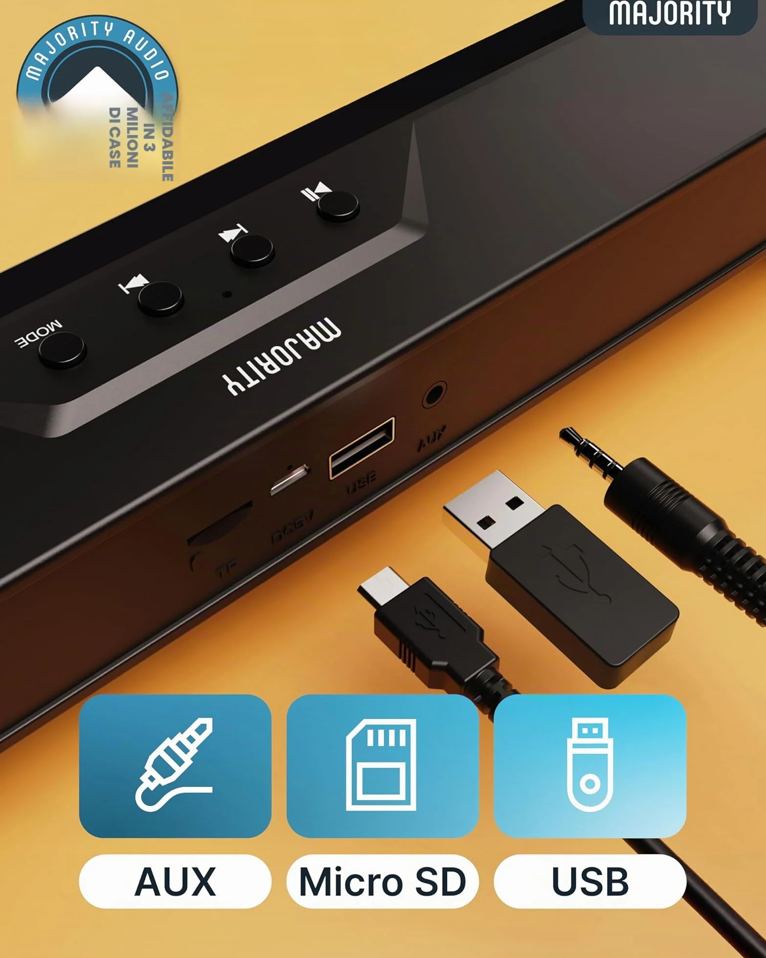 Majority Atlas Soundbar PC Portatile e Ricaricabile 20W Bluetooth AUX SD USB per Laptop TV