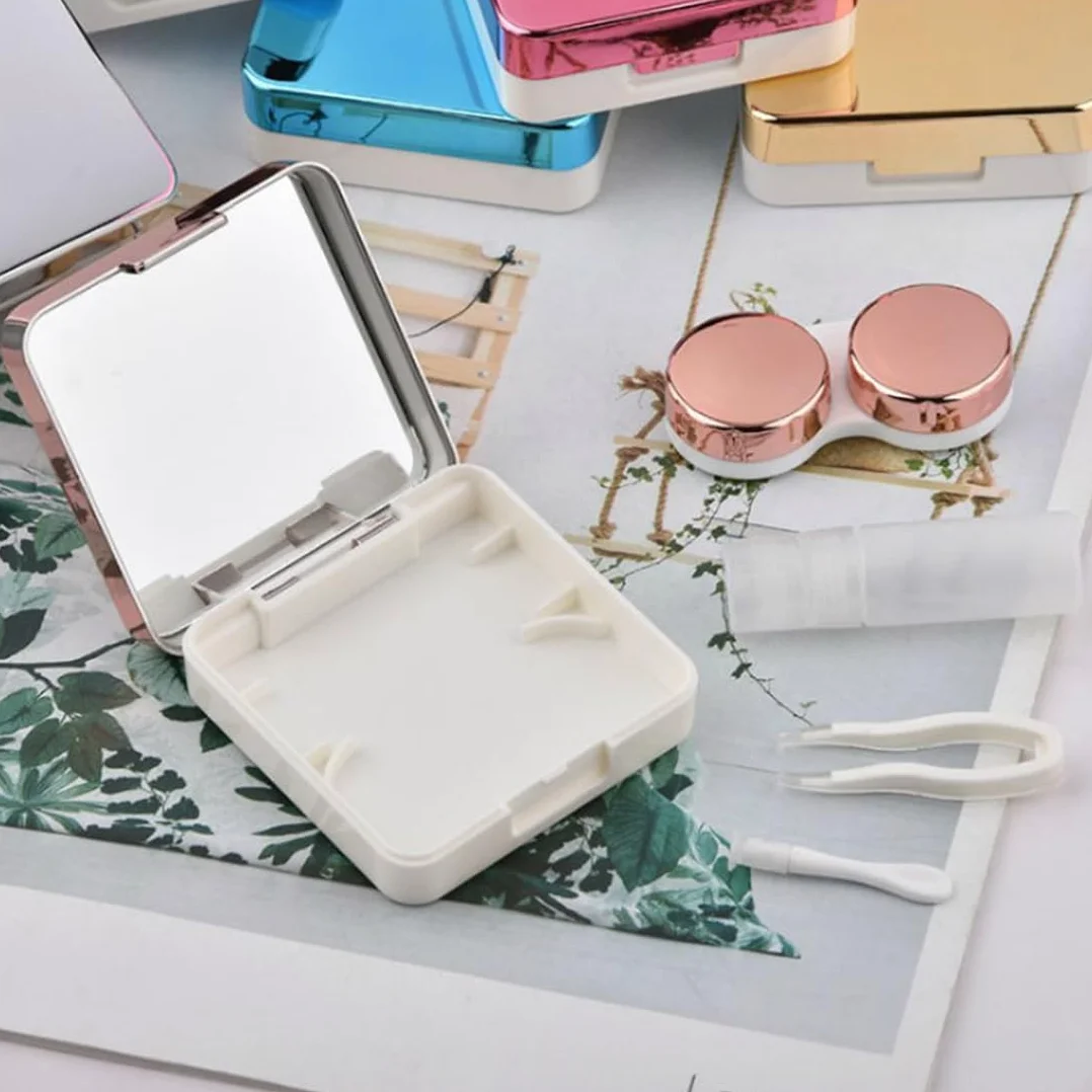Custodia per Lenti a Contatto da Viaggio JEYORZY 2 Mini con Specchio, Rosa e Argento